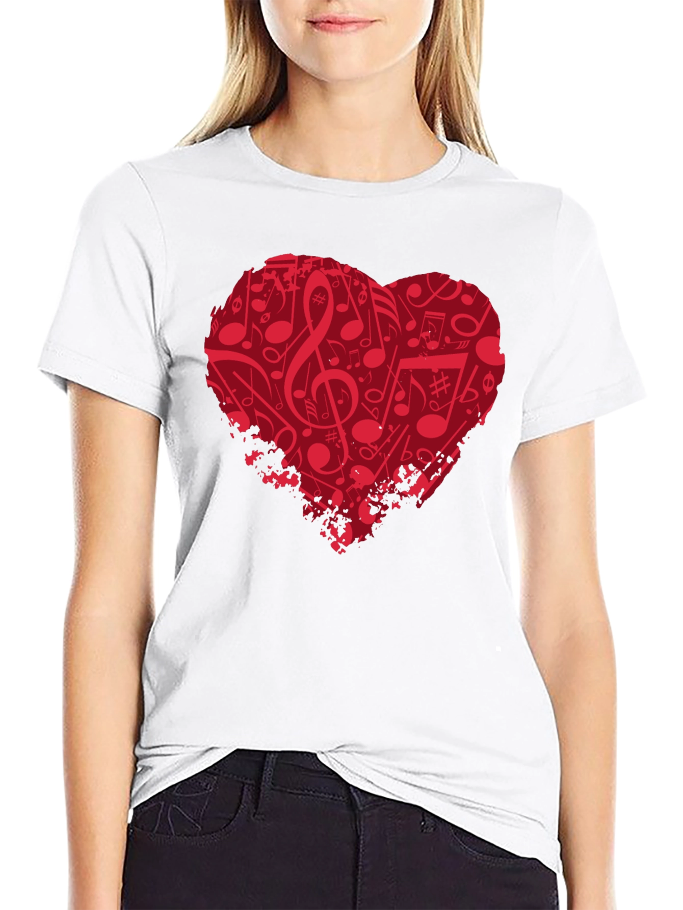 Black Musical Heart Graphic T-Shirt - Black Cotton Tee view 9