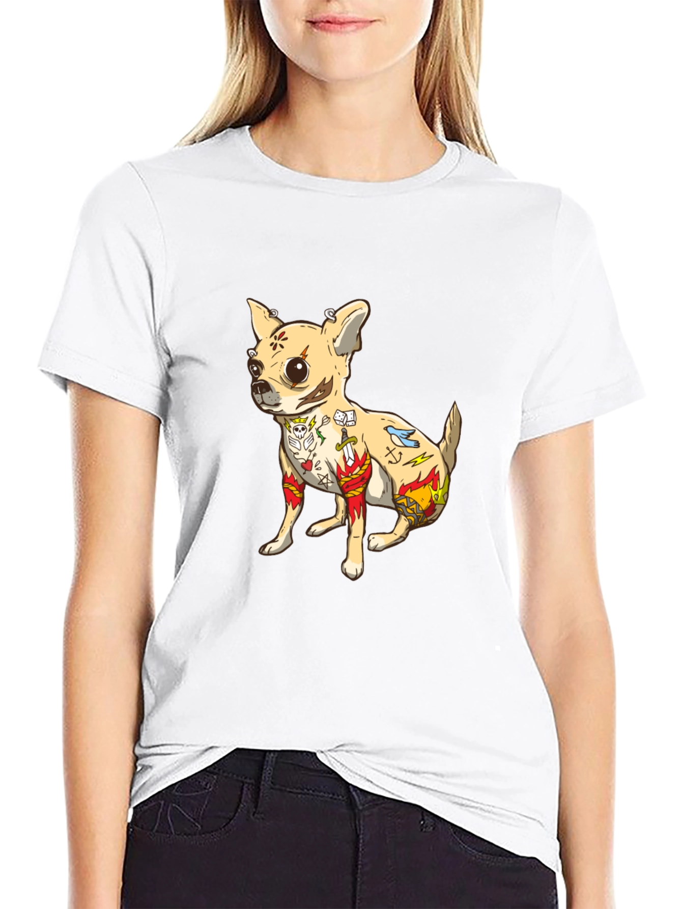 Tattooed Chihuahua Graphic Tee - Black Cotton T-Shirt - 9