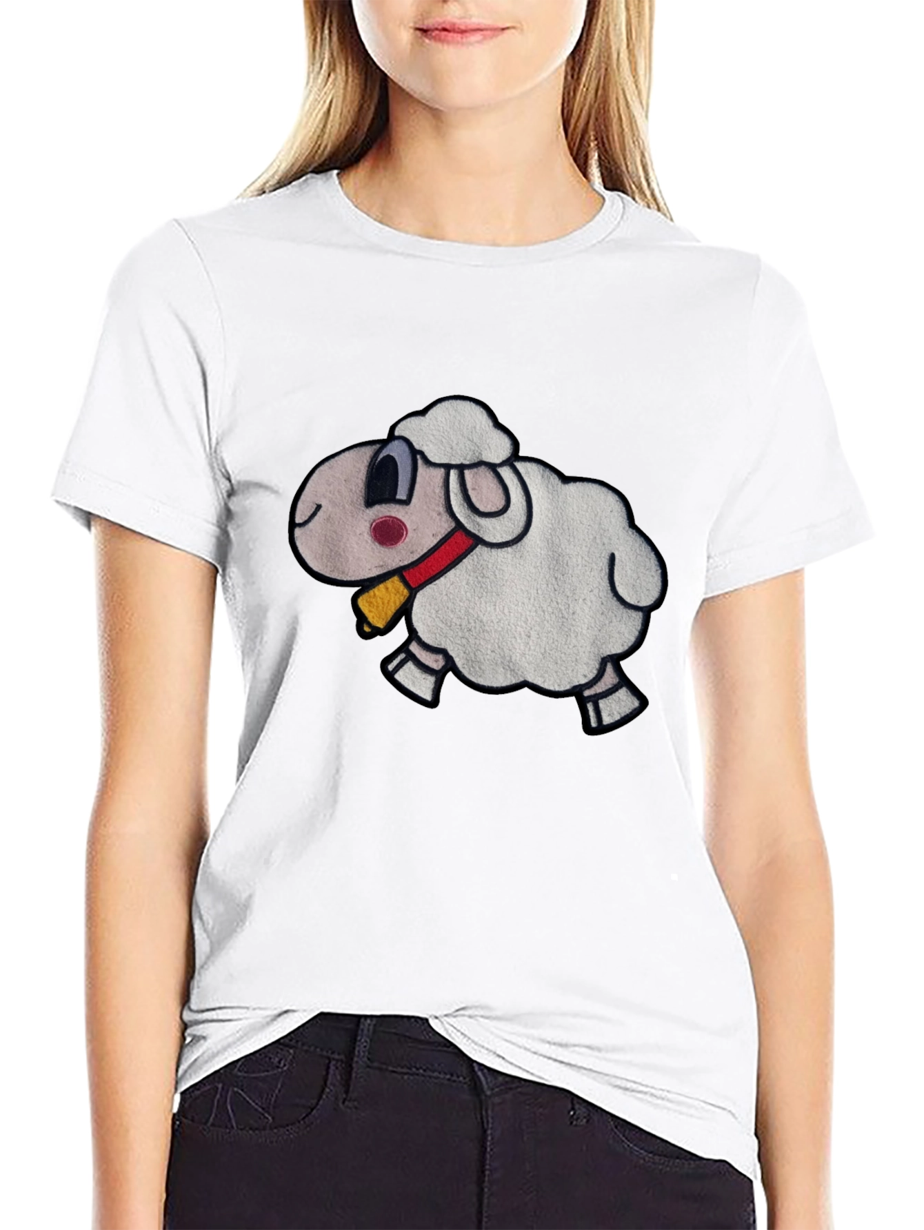 Black Cartoon Sheep Graphic Black T-Shirt view 9