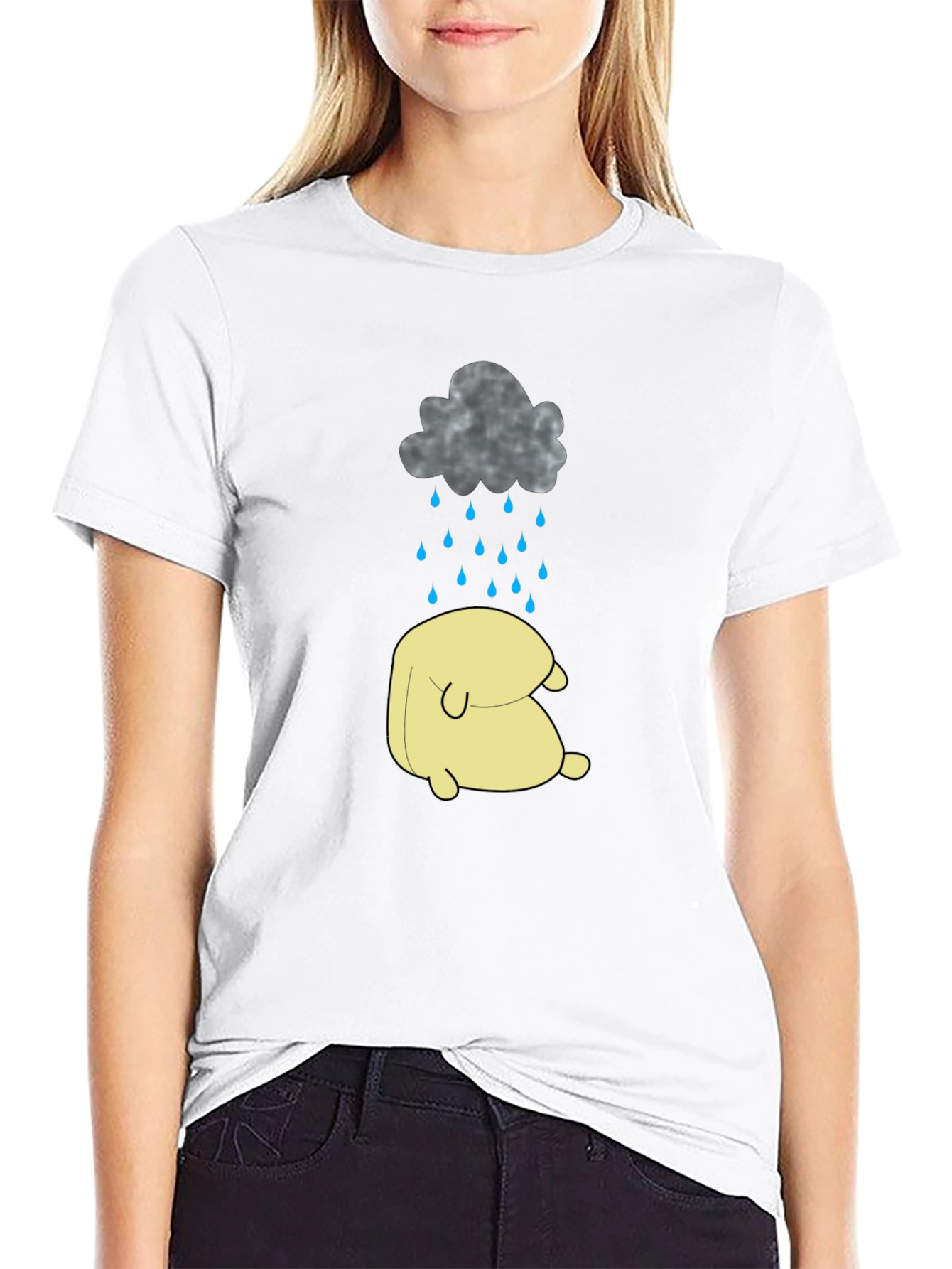 Black Sad Cloud & Character Graphic Tee - Black Cotton view 9