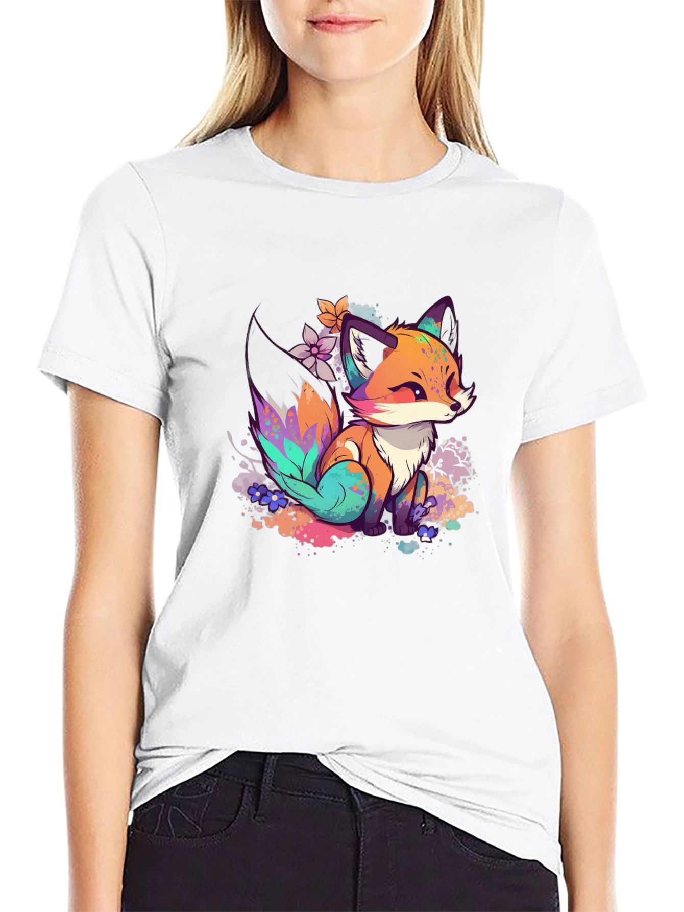Black Fox Art Graphic Tee - Black view 9