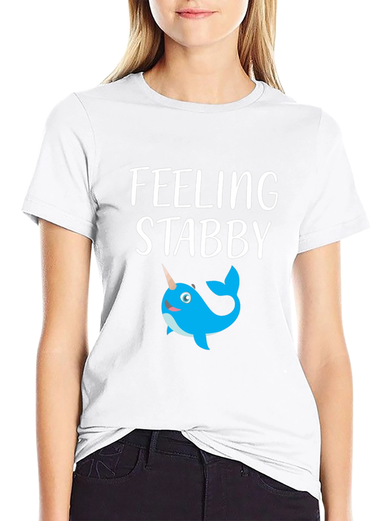 Black Feeling Stabby Narwhal Graphic T-Shirt - Black view 9