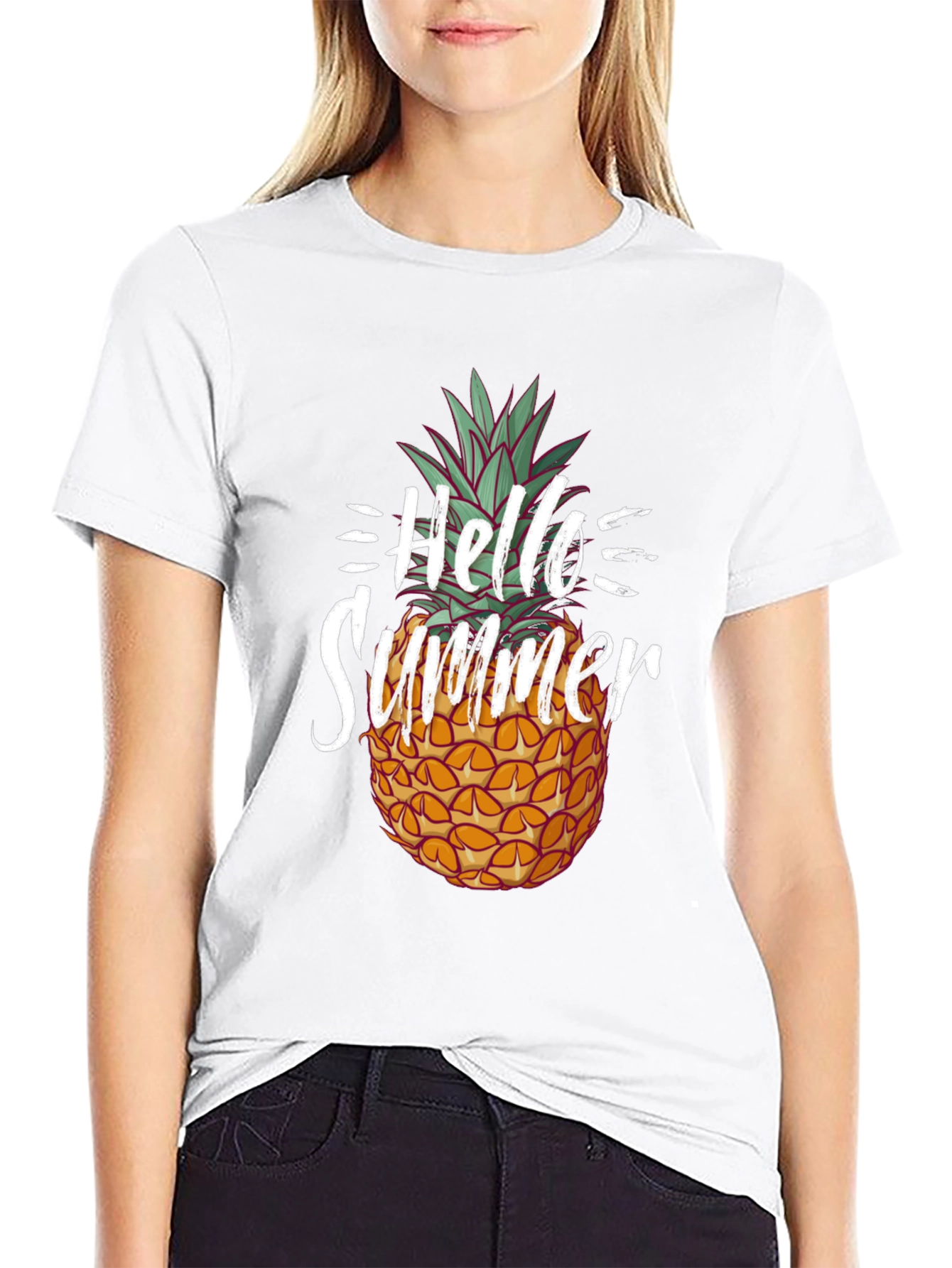 Black Hello Summer Pineapple Graphic Tee - Unisex view 9