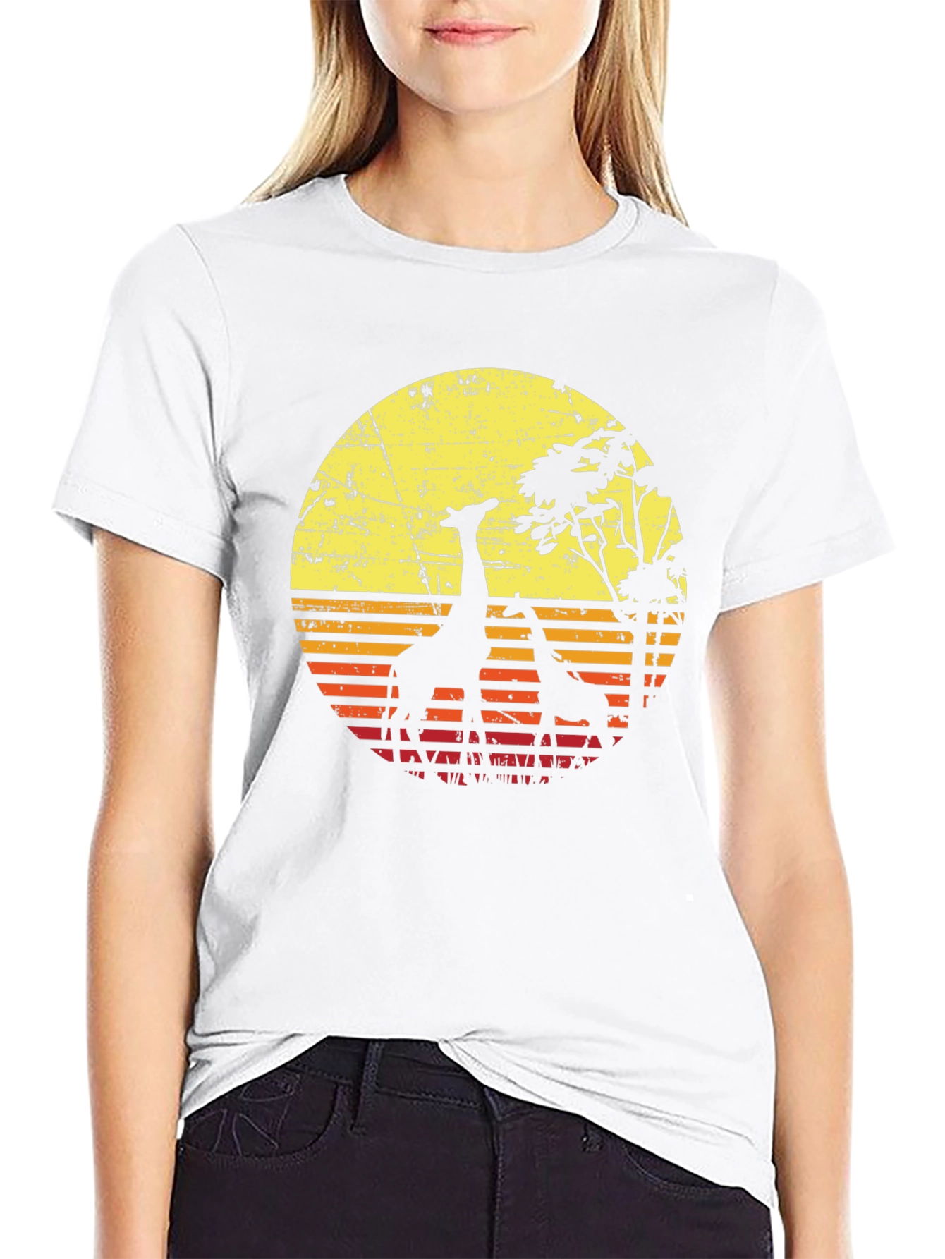 Black Giraffe Sunset T-Shirt - Retro Style Wildlife Tee view 9