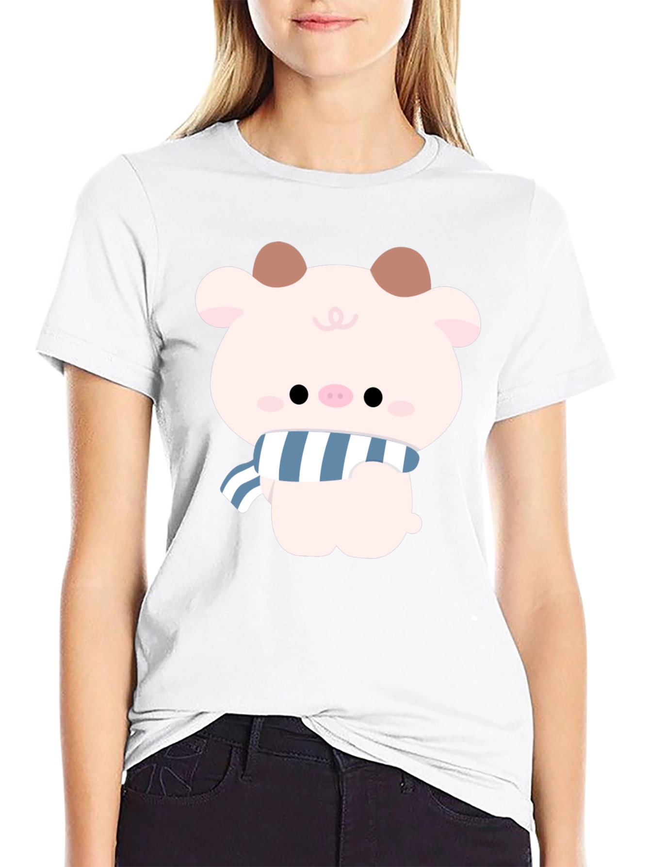 Black Cute Cartoon Pig T-Shirt view 9