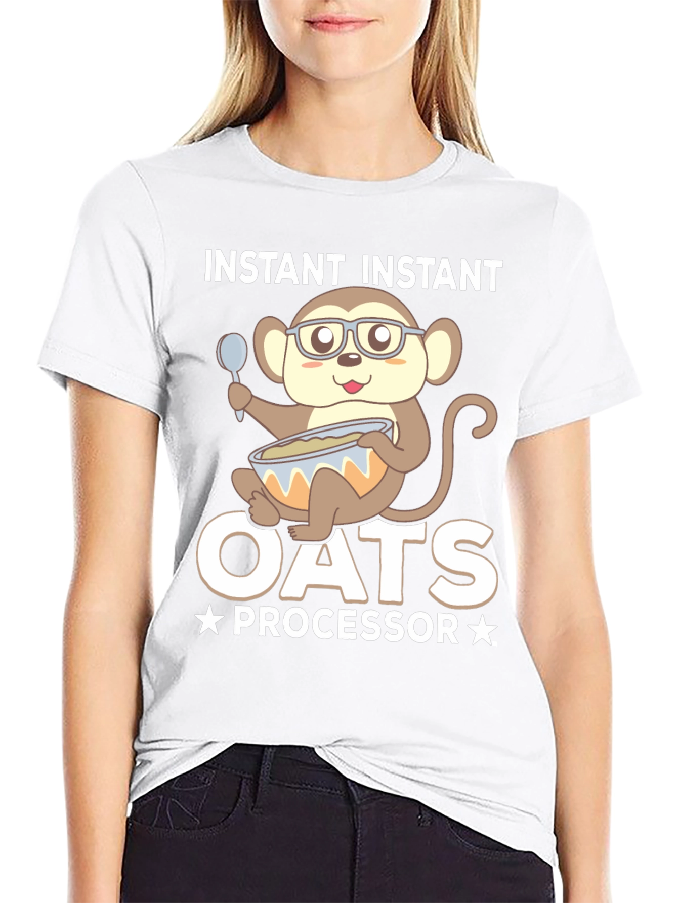 Black Instant Oats Processor Funny Monkey T-Shirt view 9
