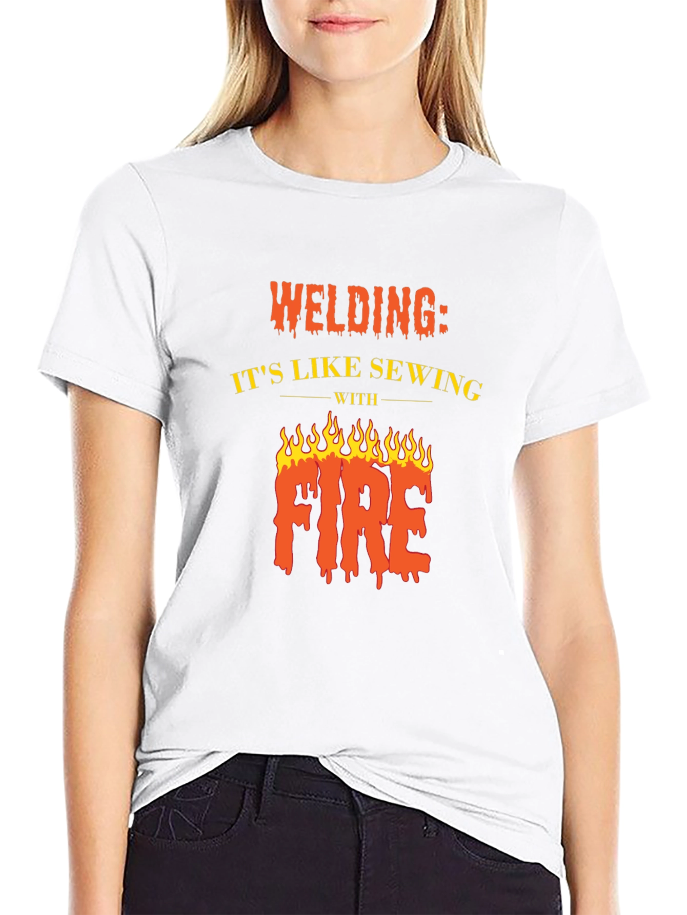 Black Welding Like Sewing With Fire Black T-Shirt view 9
