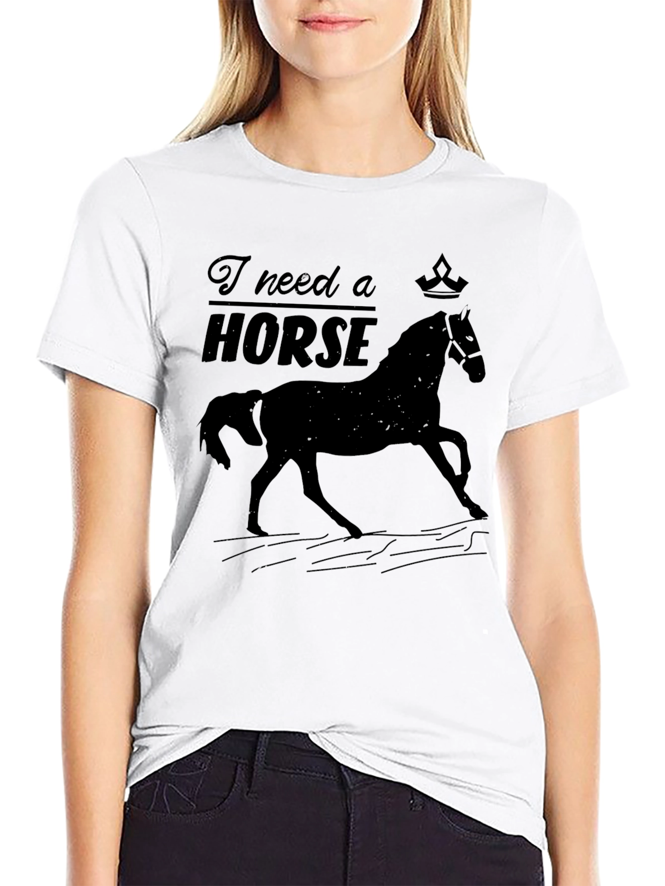 Black I Need a Horse Graphic Tee - Equestrian Lover's Black T-Shirt view 9