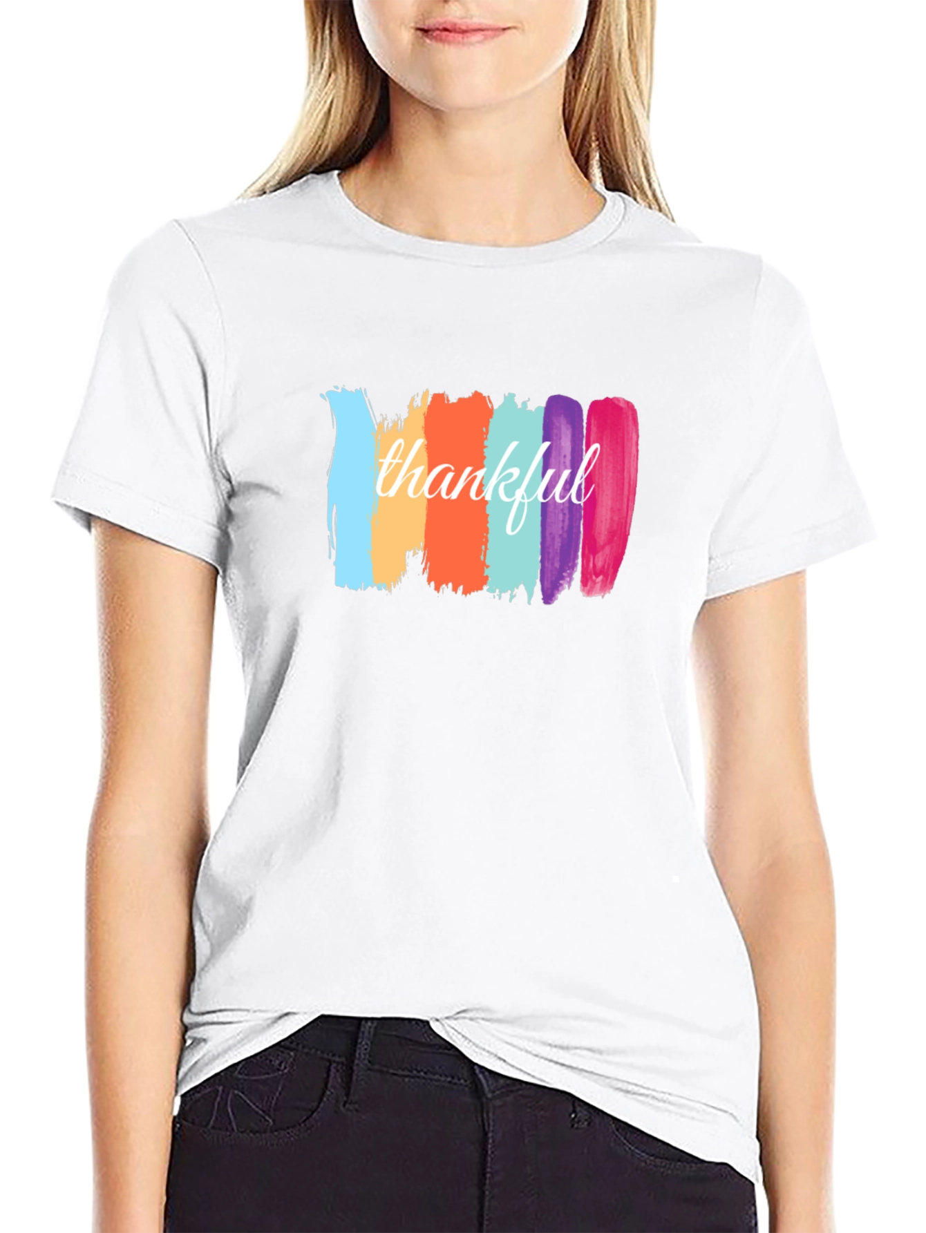 Black Thankful Brushstroke Graphic Tee - Black view 9