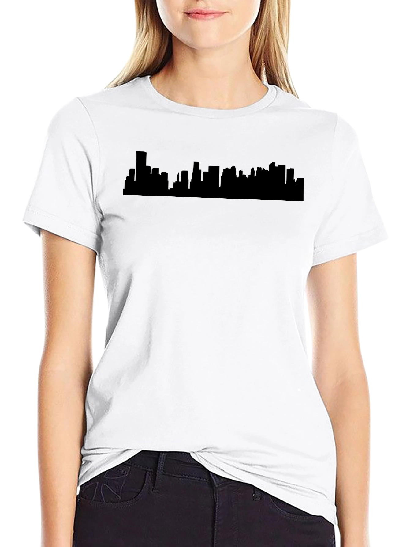 Black Cityscape Silhouette Tee - Modern Urban Style view 9