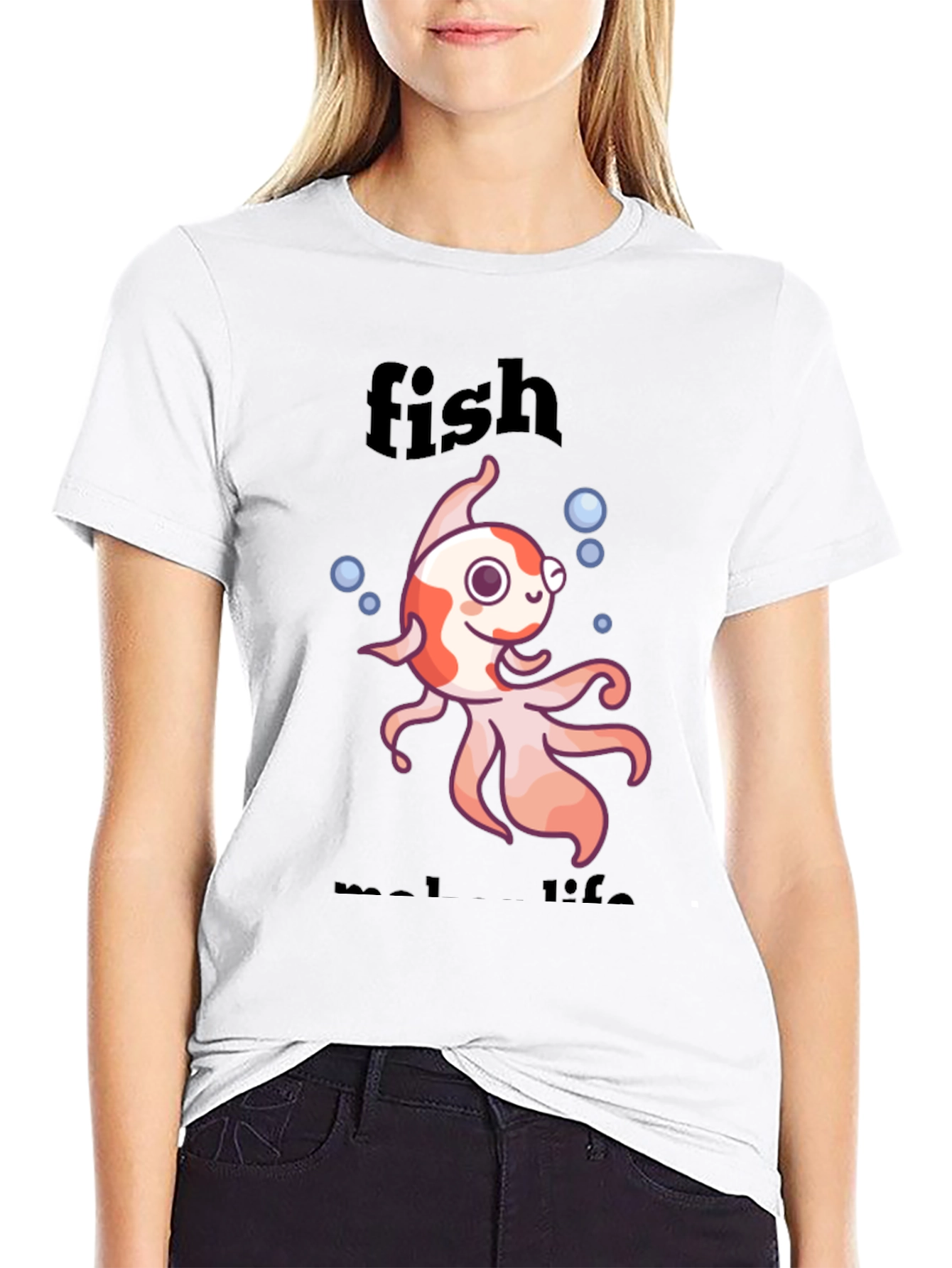 Black Fish Make Life T-Shirt - Fun Animal Design view 9