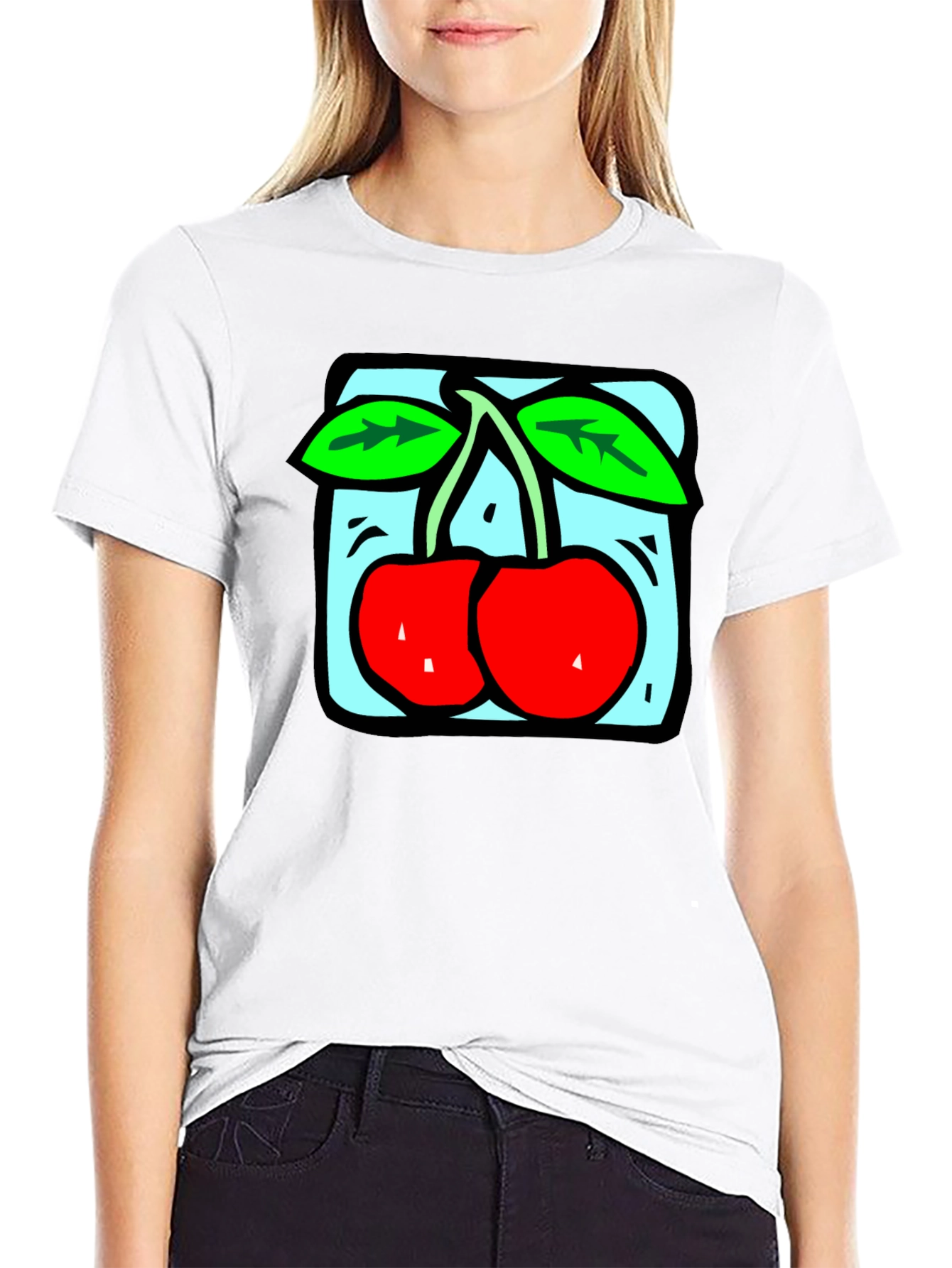 Black Retro Cherry Graphic Tee - Black Cotton T-Shirt view 9