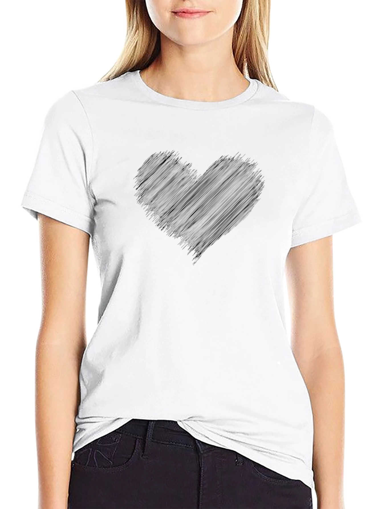 Black Men's Black Graphic T-Shirt - Heart Design view 9