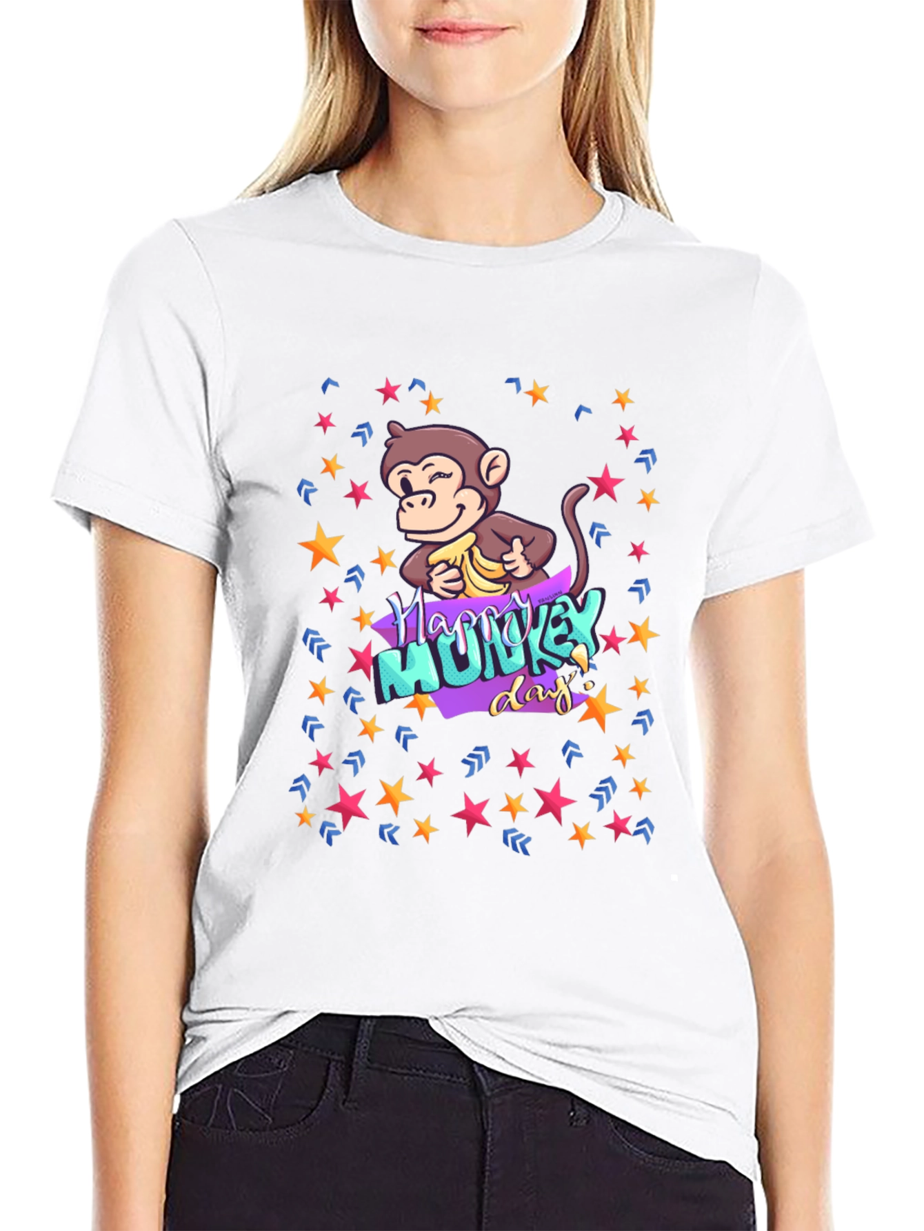 Black Happy Monkey Day Graphic Tee - Novelty Design view 9
