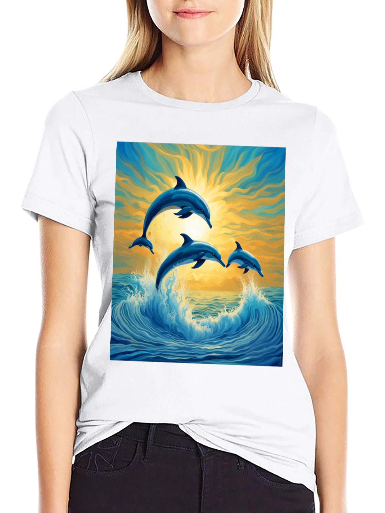 Black Dolphin Wave Graphic Tee - Stylish Ocean Lover's Shirt view 9