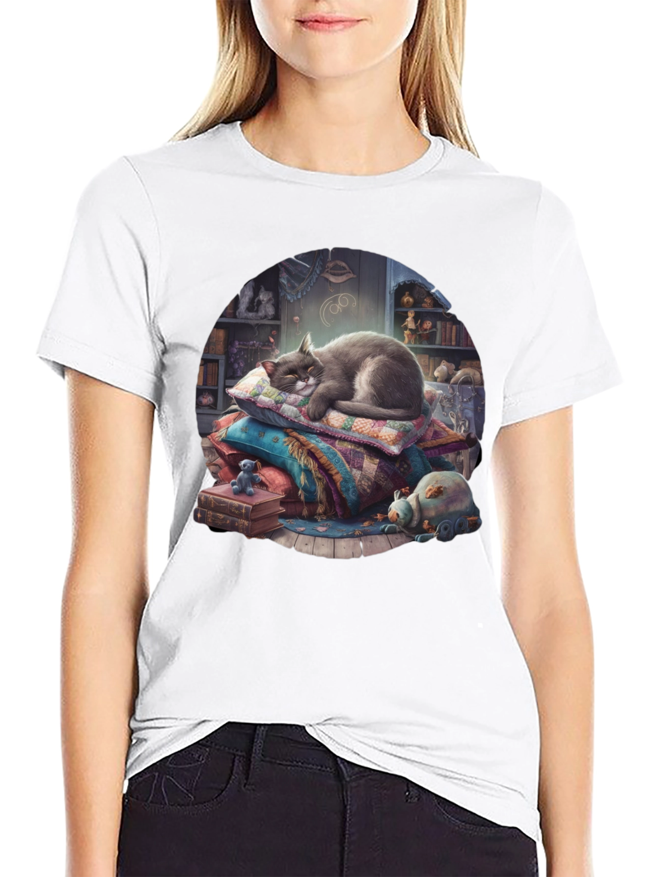Black Cozy Cat Nap T-Shirt view 9