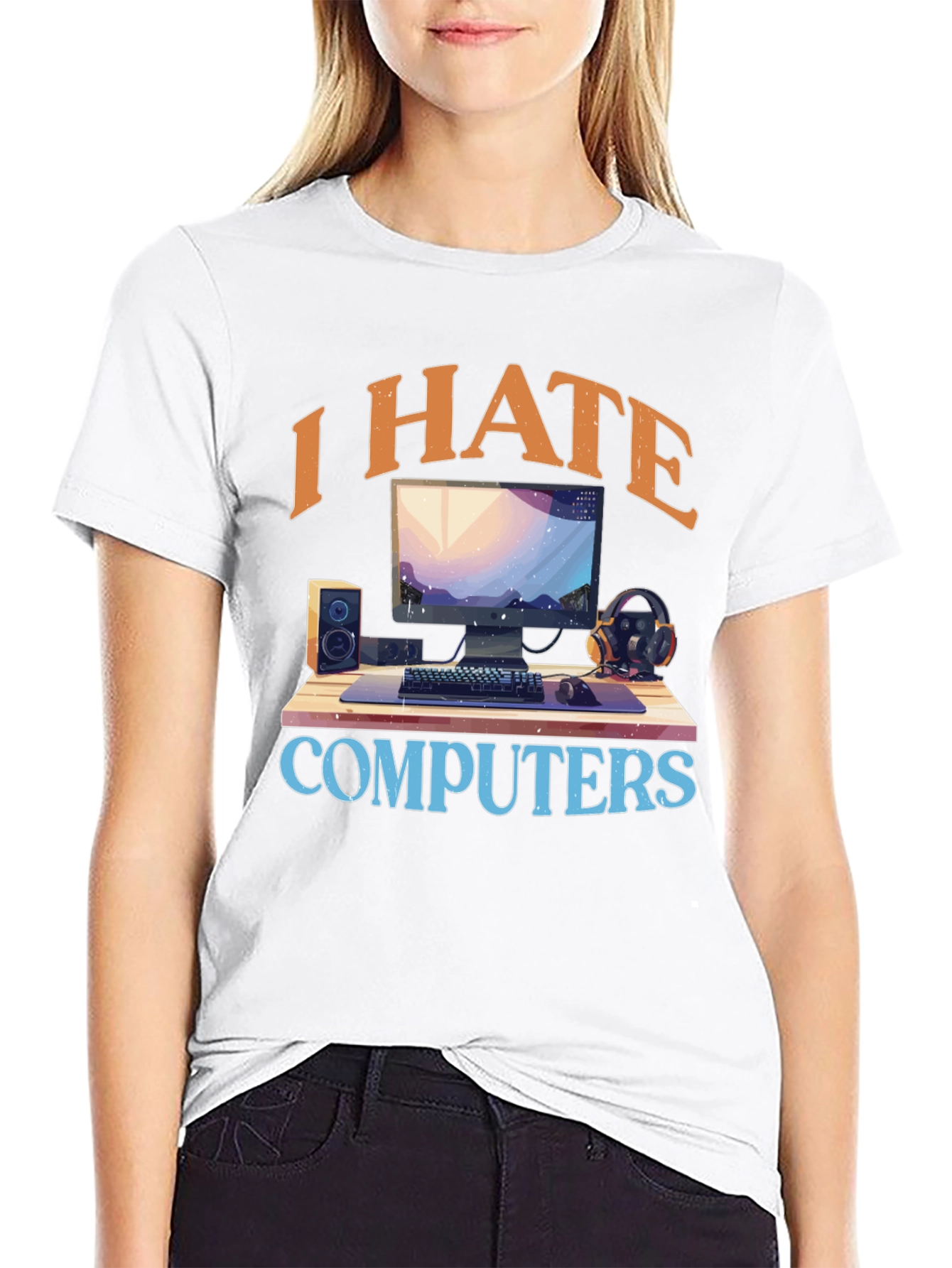 Black I Hate Computers Graphic Tee view 9