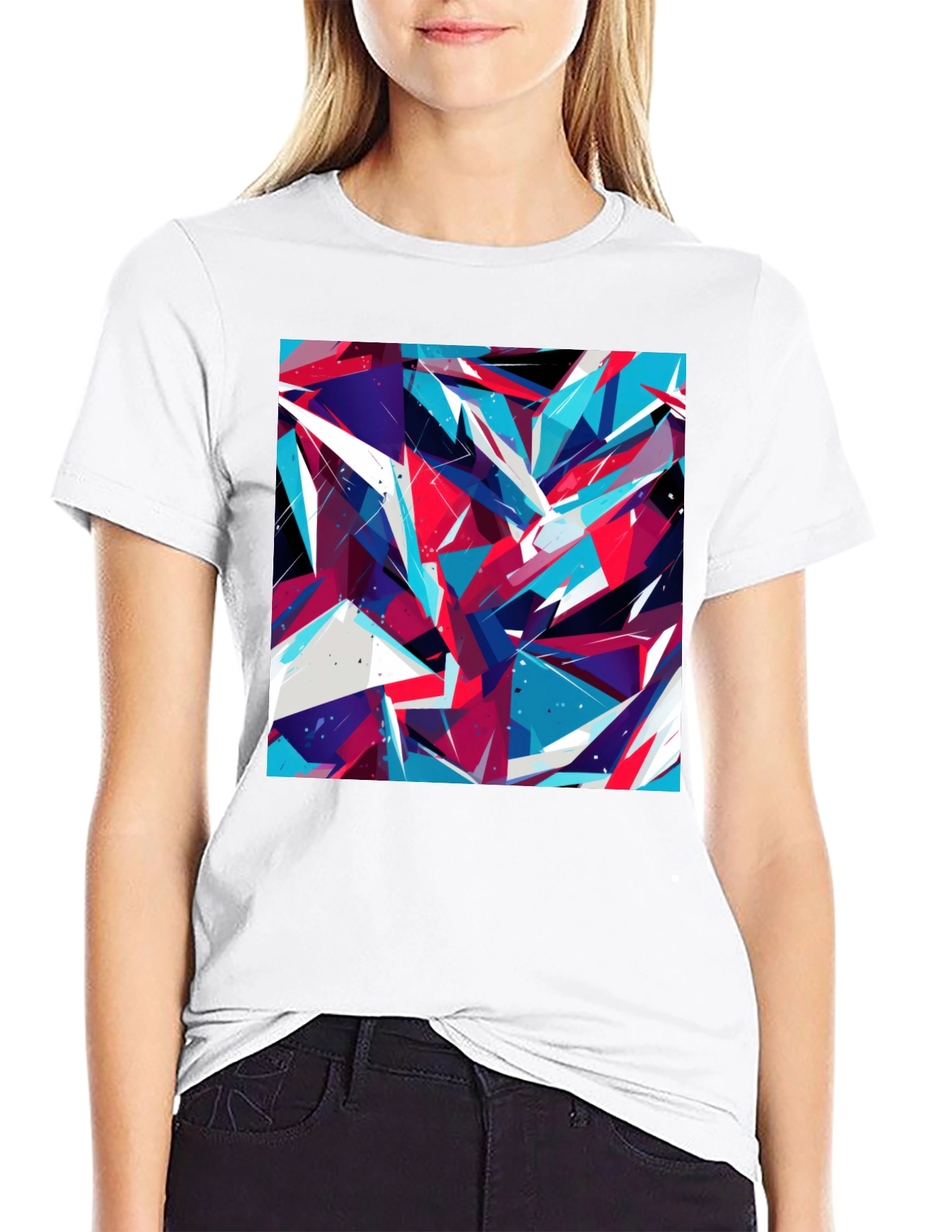 Black Abstract Geometric Print Black T-Shirt view 9