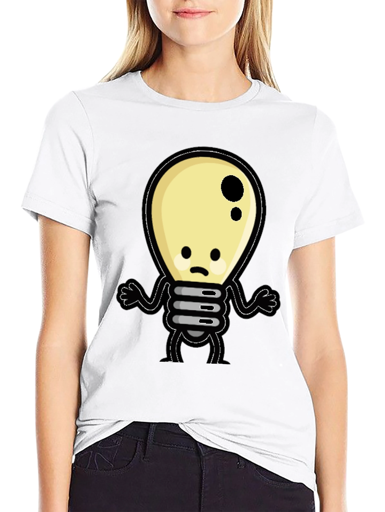 Black Sad Light Bulb Graphic T-Shirt - Black Cotton Tee view 9