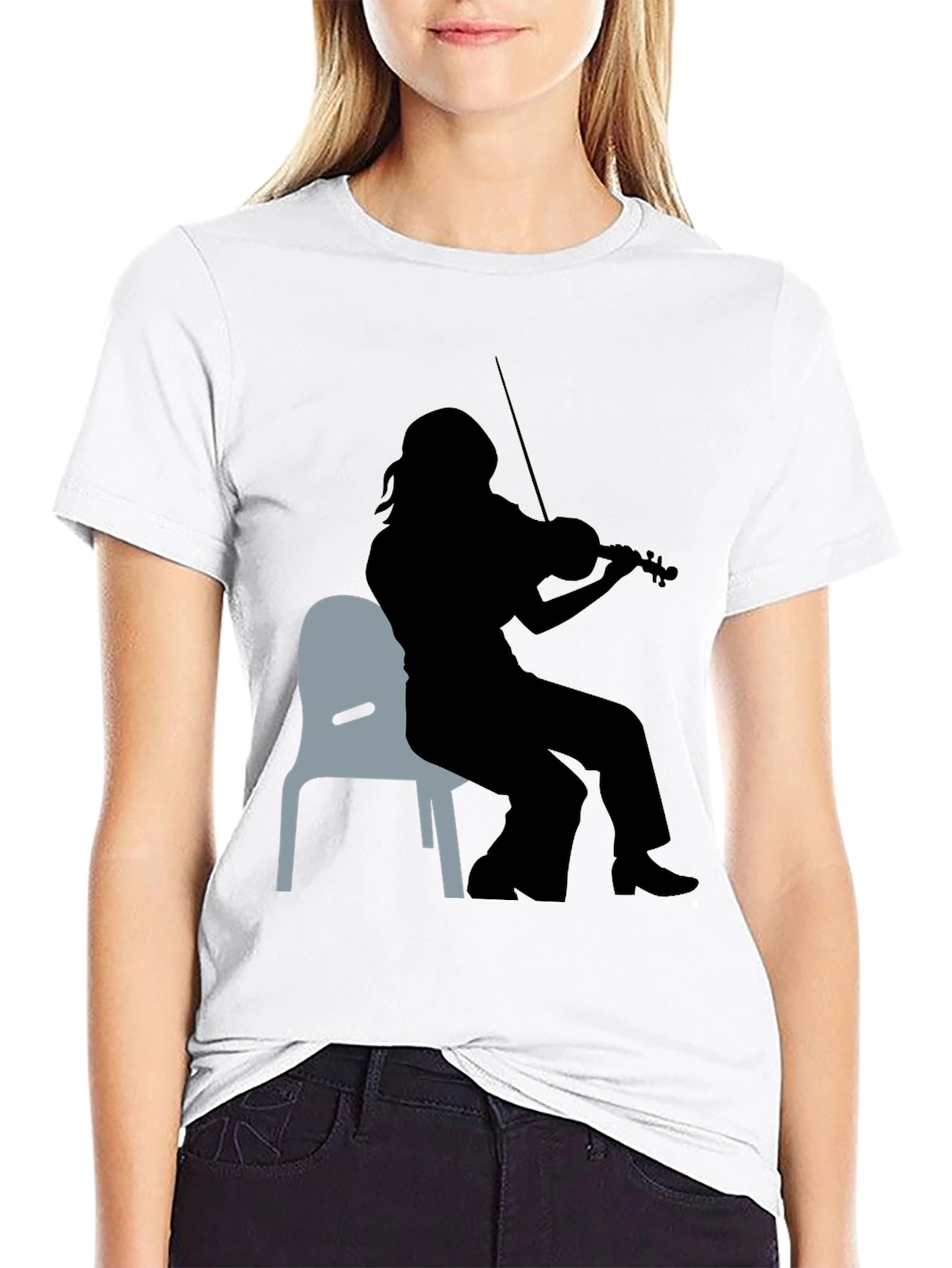 Black Violinist Silhouette Graphic Tee - Unisex Black T-Shirt view 9