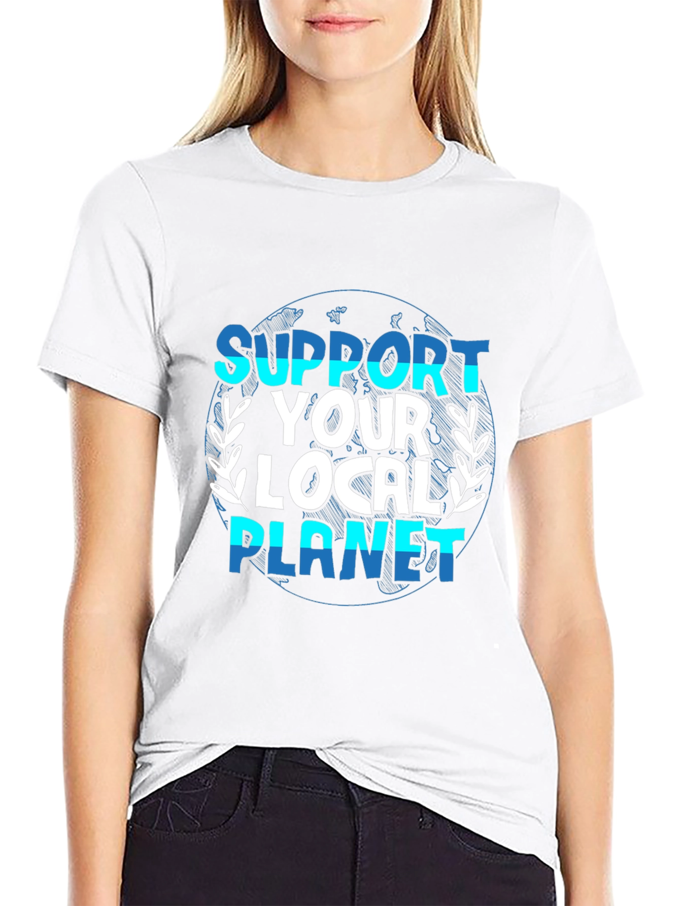 Black Support Your Local Planet Graphic T-Shirt view 9