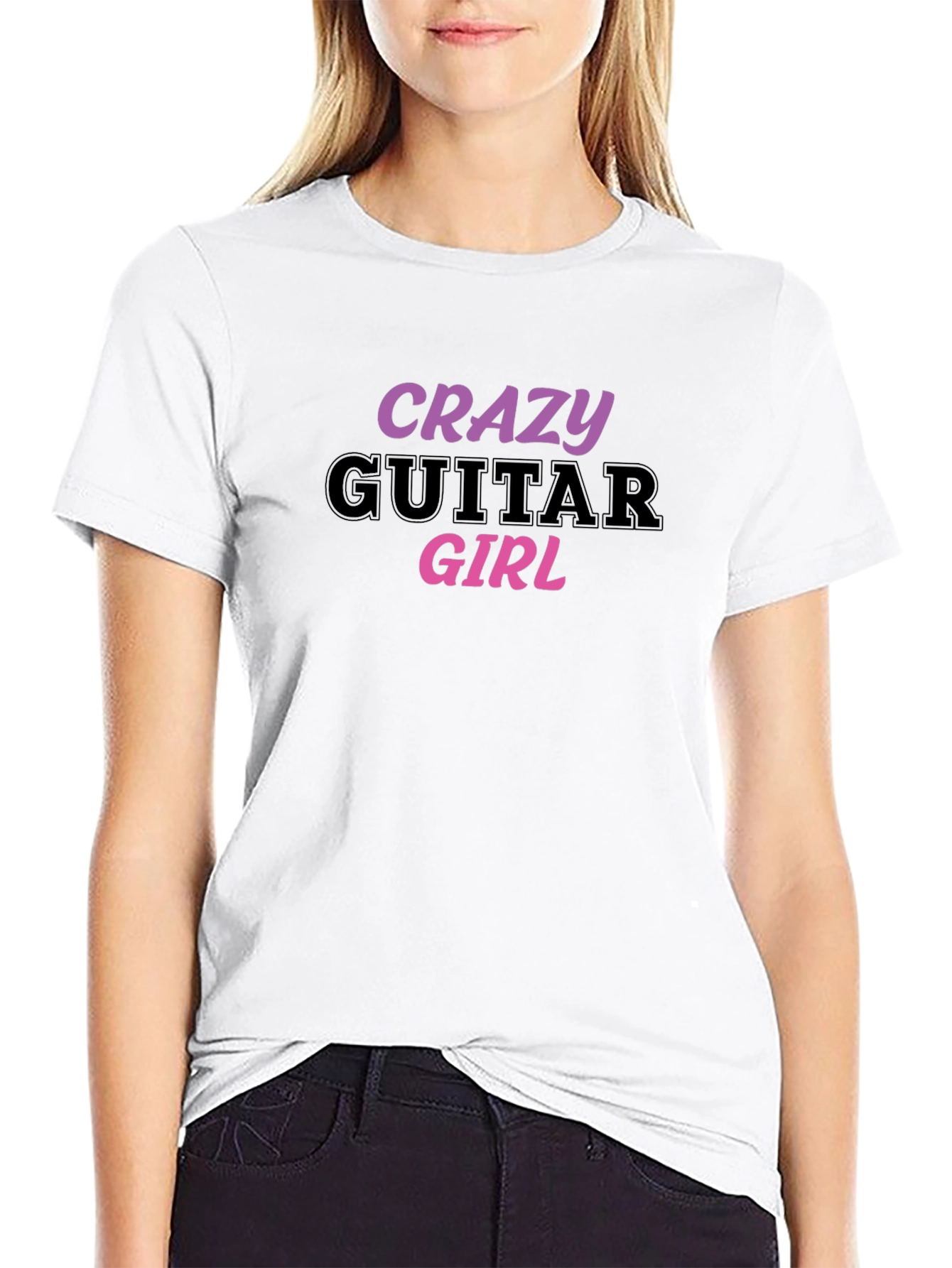 Black Crazy Guitar Girl Graphic Tee - Black view 9