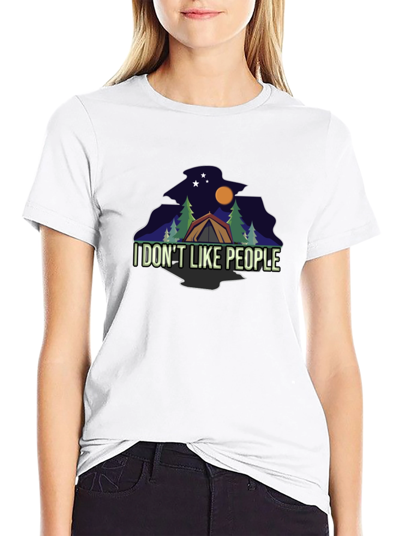 Black I DON'T LIKE PEOPLE Camping Black T-Shirt view 9