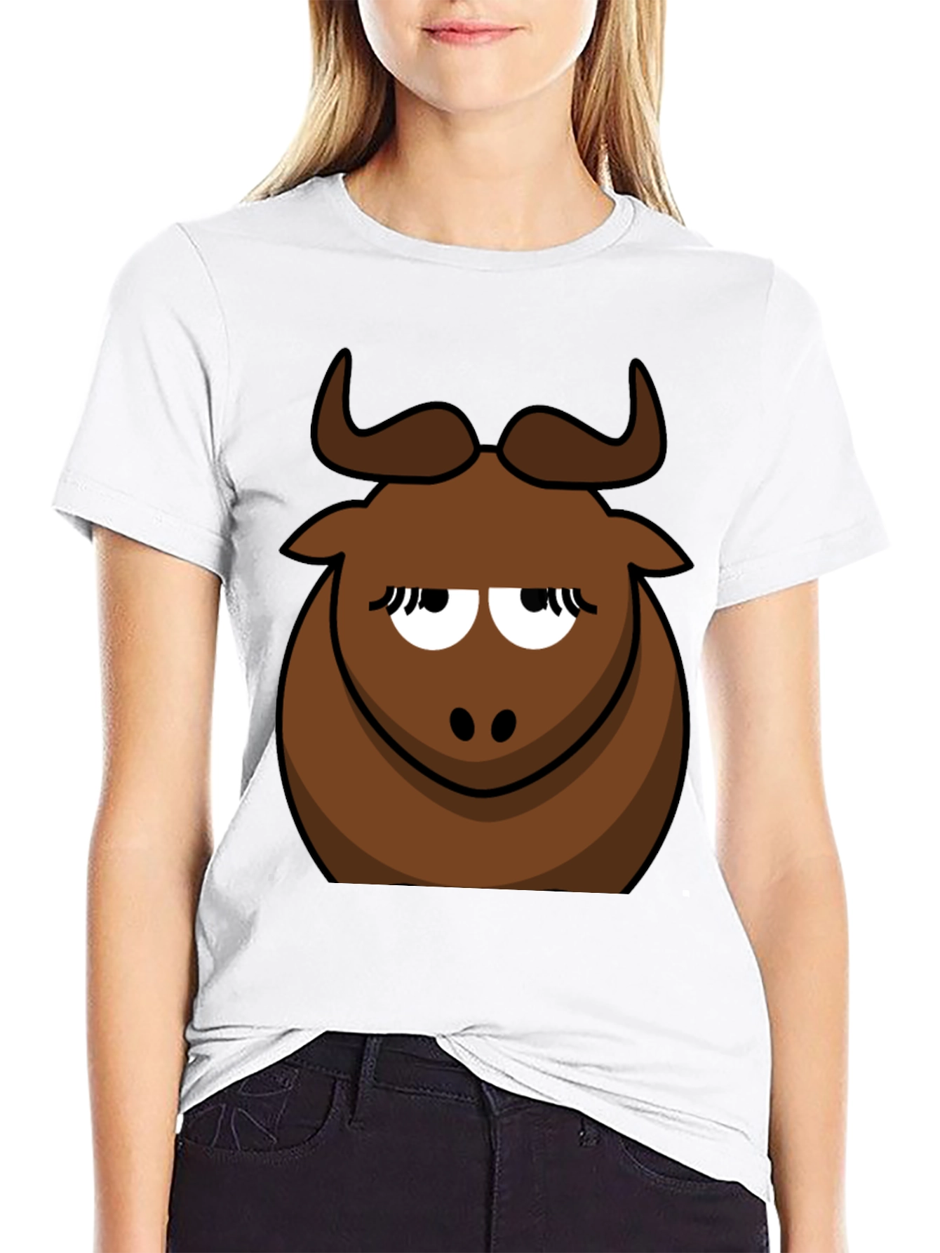 Black Funny Cartoon Bull Graphic Tee - Black Cotton T-Shirt view 9