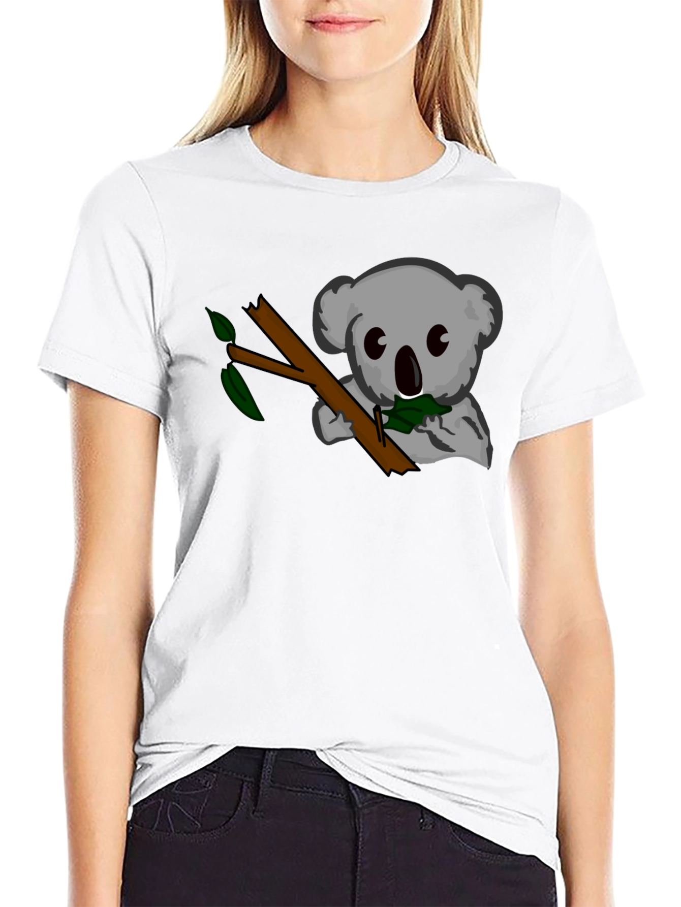 Black Koala Eats Leaves Black T-Shirt view 9