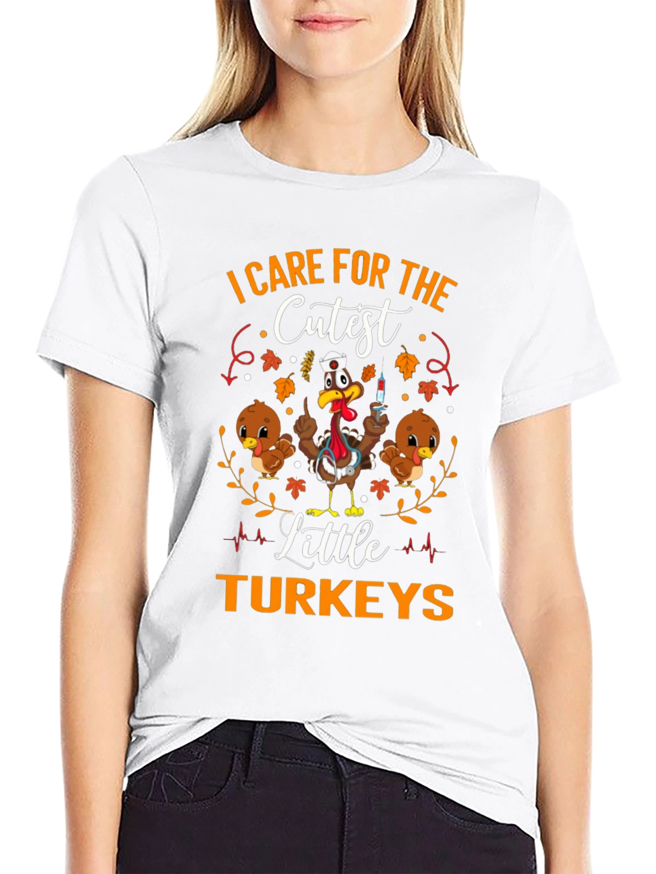 Black I Care For The Cutest Little Turkeys Graphic T-Shirt view 9