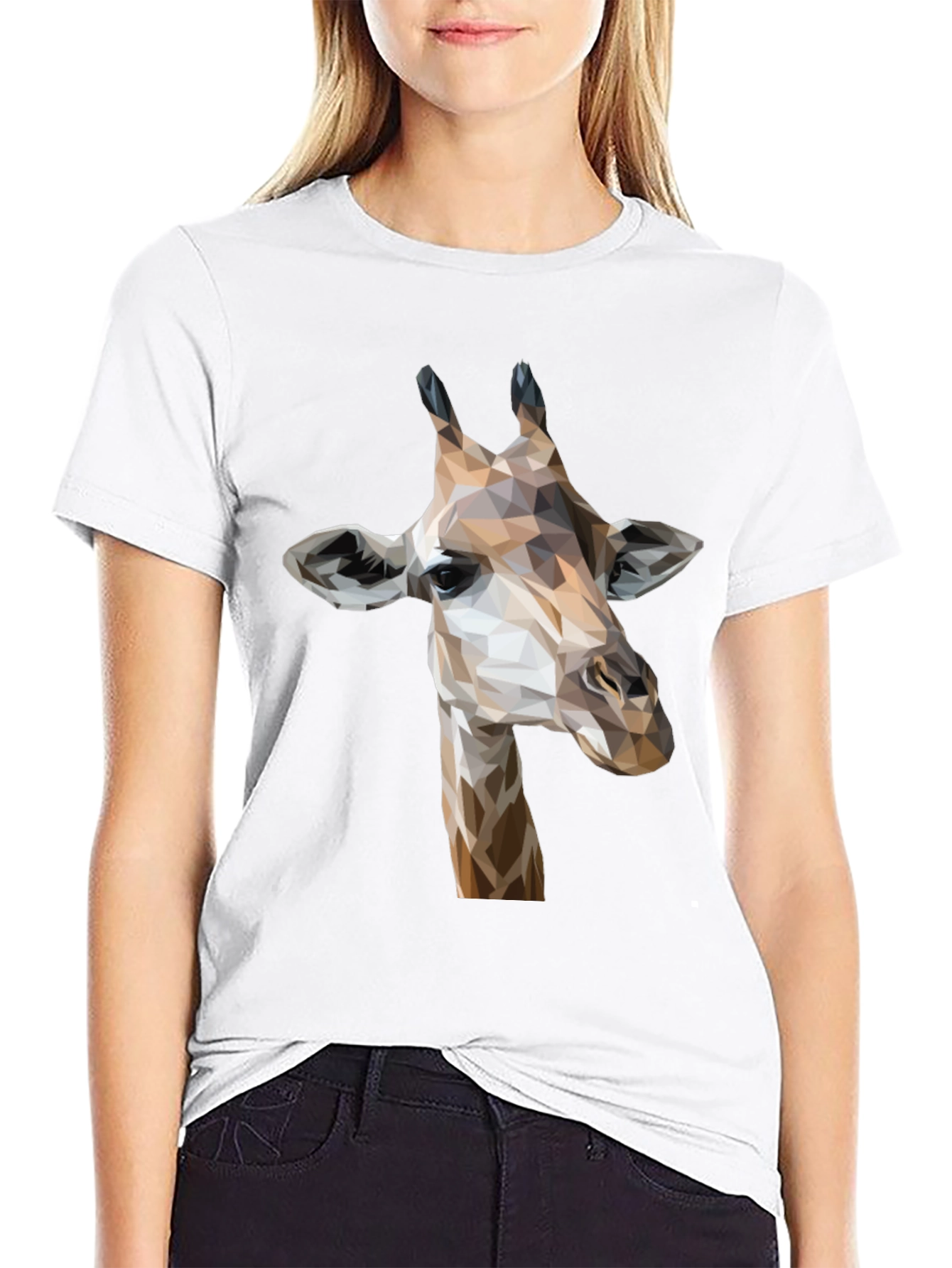 Black Geometric Giraffe Graphic Tee - Modern Animal Print Shirt view 9