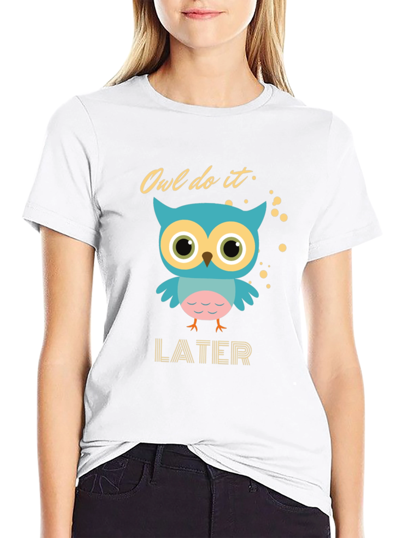 Black Owl Do It Later T-Shirt - Funny Bird Graphic Tee view 9