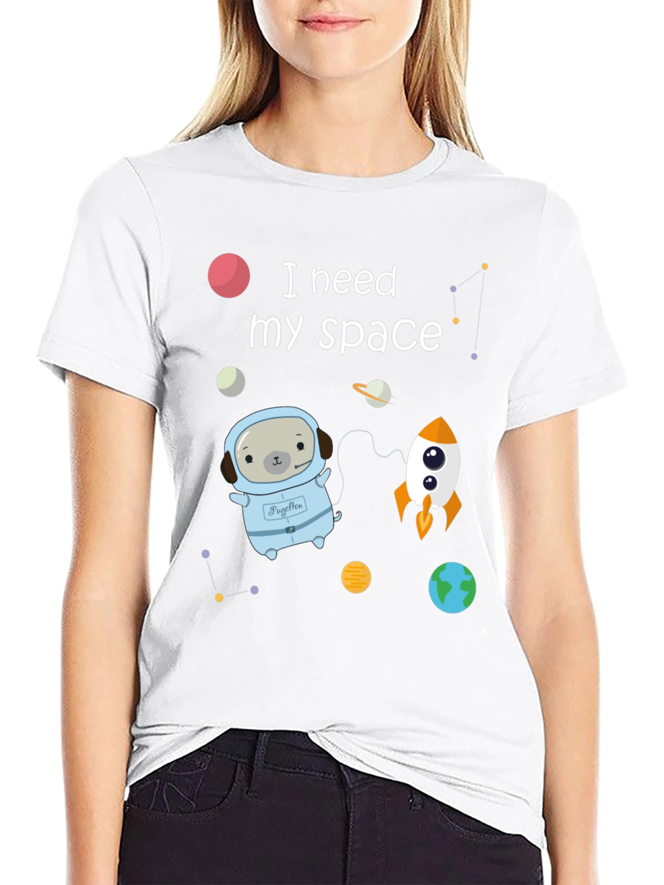 Black Space Pug T-Shirt view 9