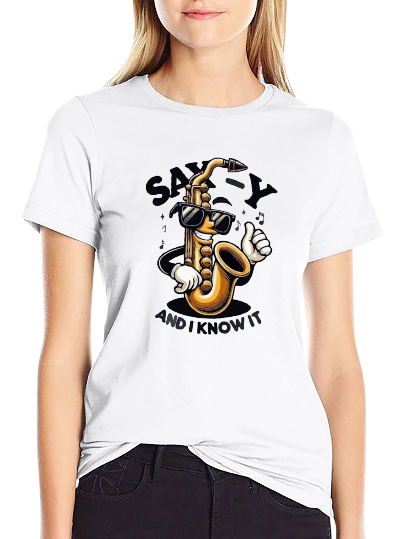 Black Sax-y and I Know It Black Graphic T-Shirt view 9