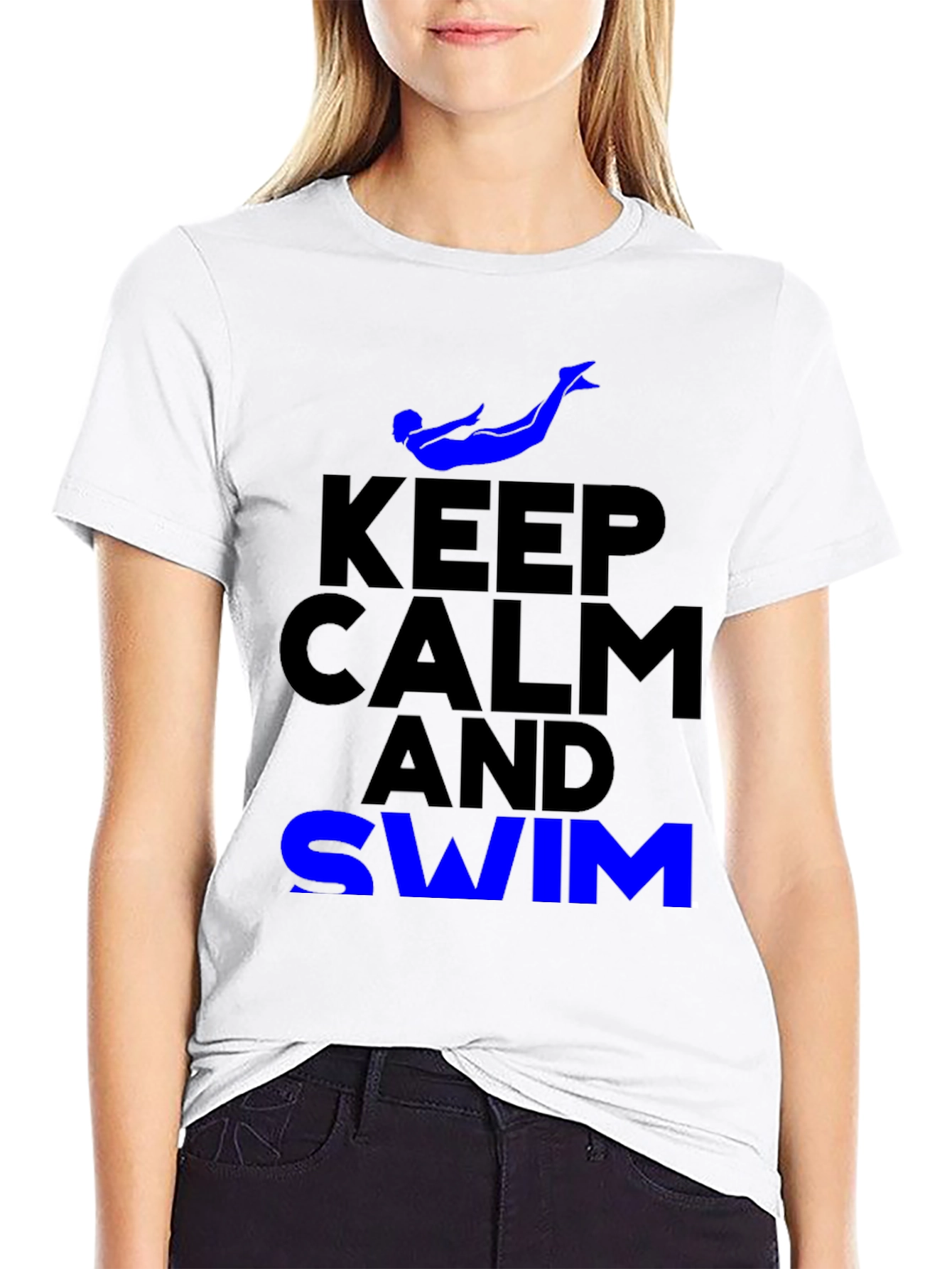 Black Keep Calm and Swim Graphic Tee - Blue view 9