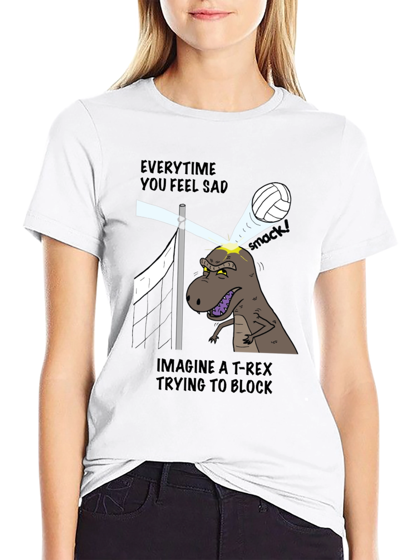 Funny T-Rex Volleyball Block Graphic Tee - 9