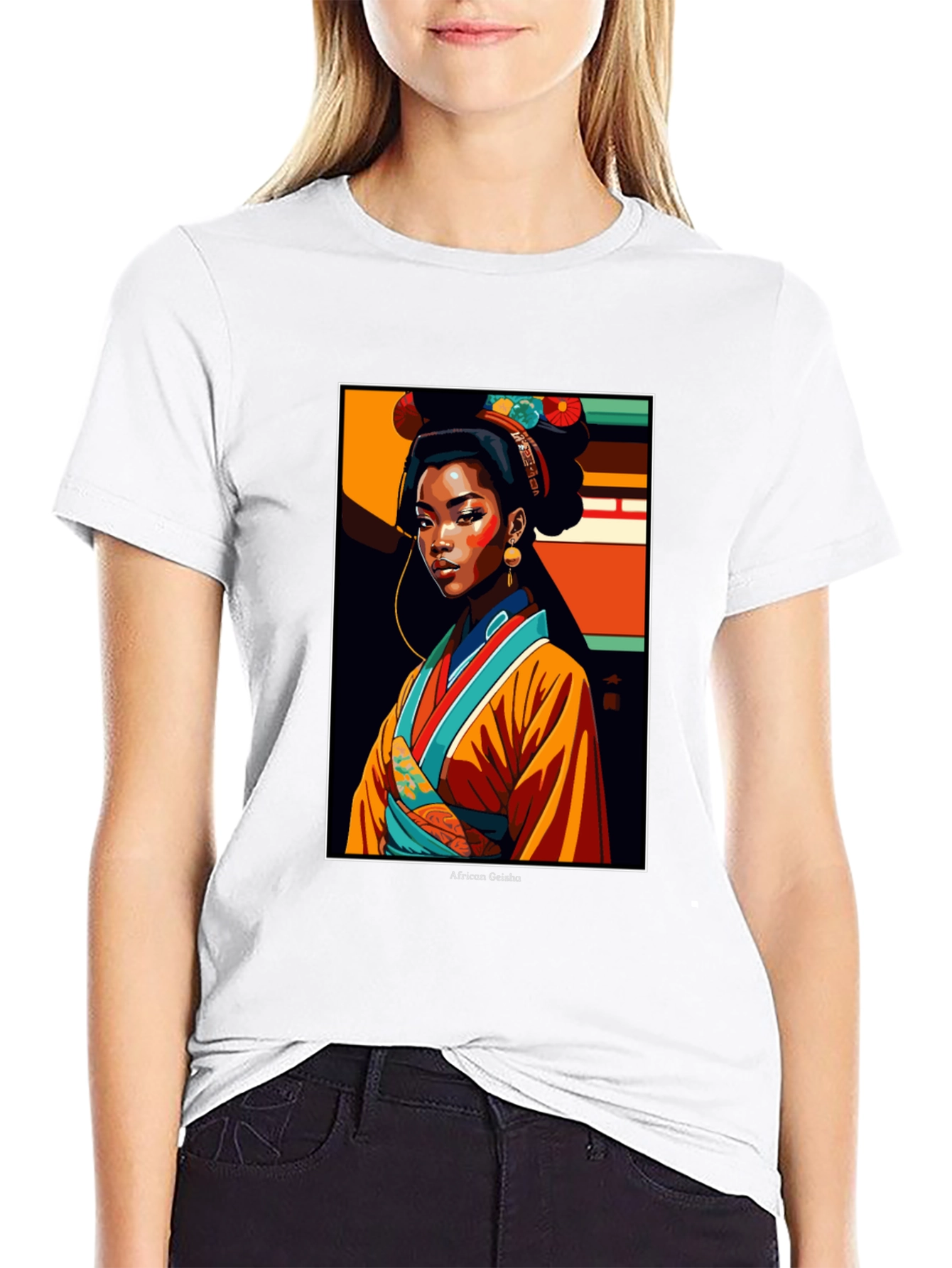 Black African Geisha Graphic Tee - Stylish Unisex T-Shirt view 9