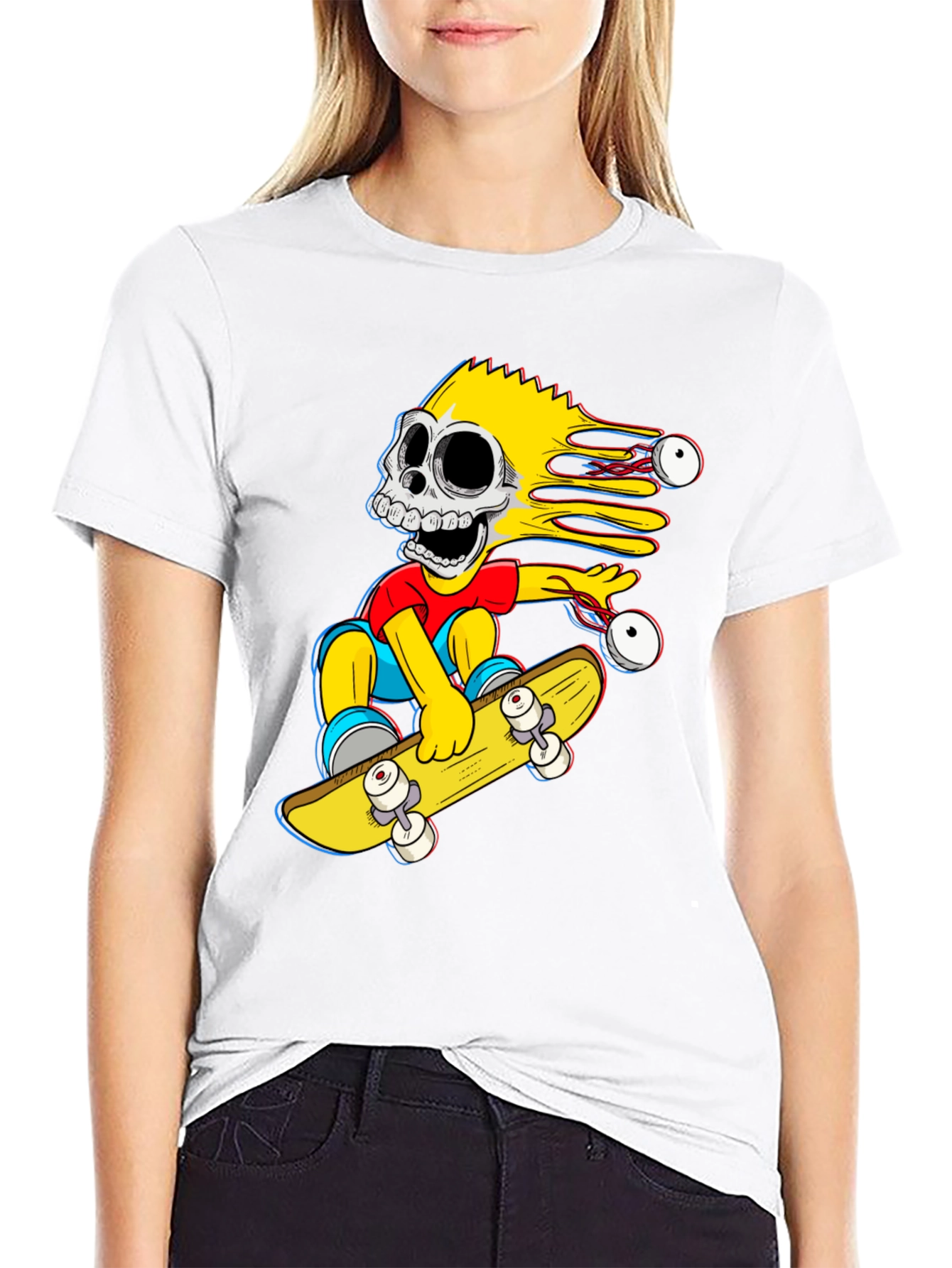 Black Skeleton Bart Simpson Skateboard Graphic Tee view 9