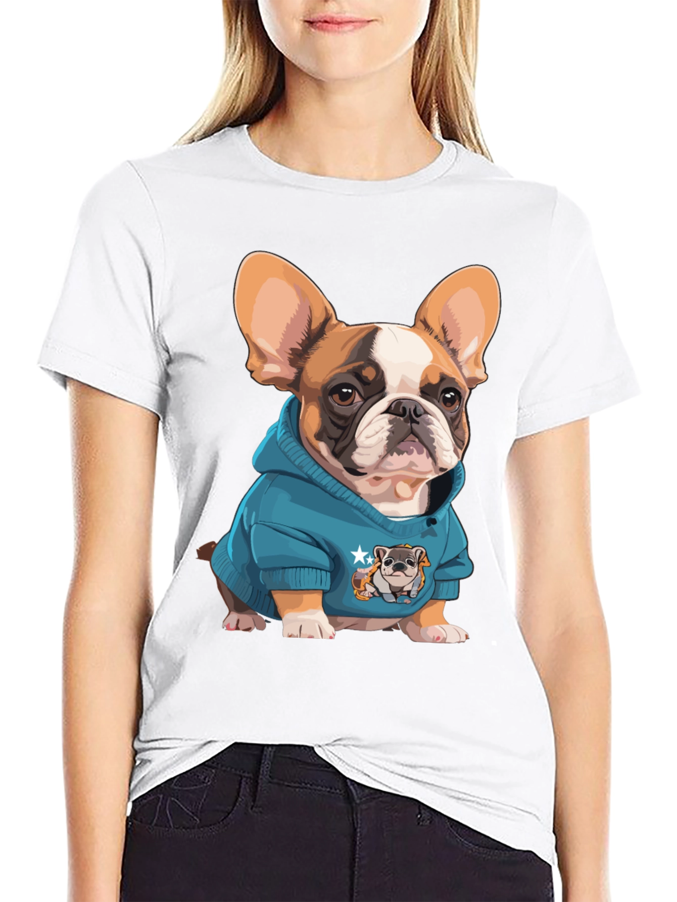 Black Bulldog in Hoodie Graphic Tee - Cute Dog Lover Shirt view 9