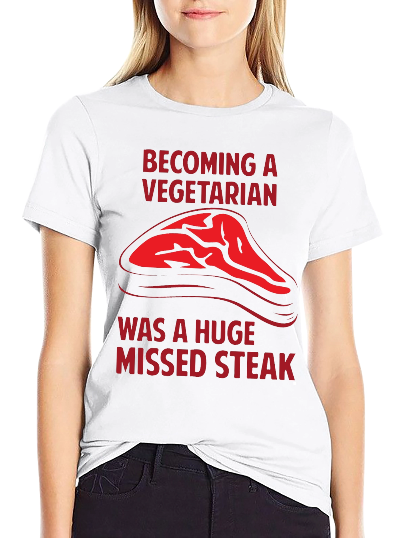 Black Becoming a Vegetarian Missed Steak T-Shirt view 9