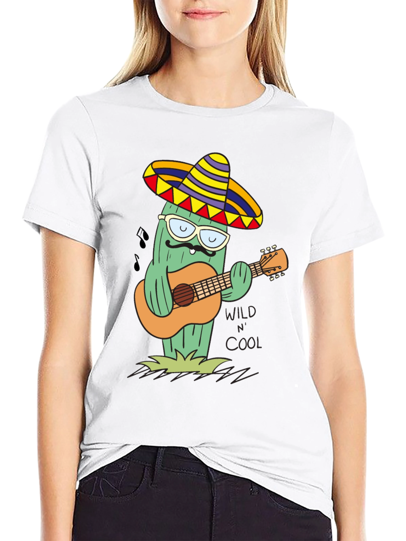 Black Cool Cactus Guitarist T-Shirt - Wild & Cool view 9