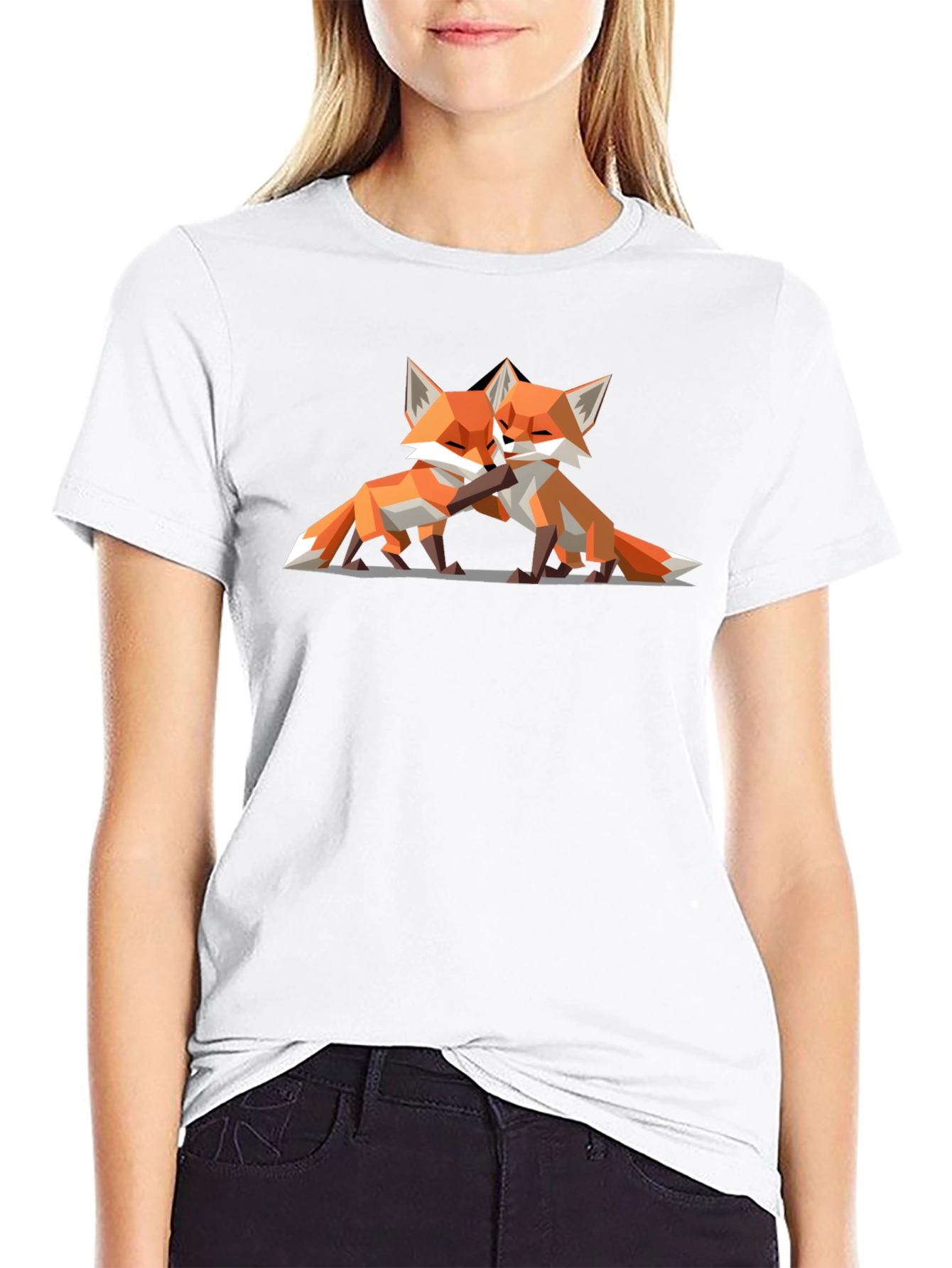 Black Geometric Fox T-Shirt - Modern Animal Lover Tee view 9