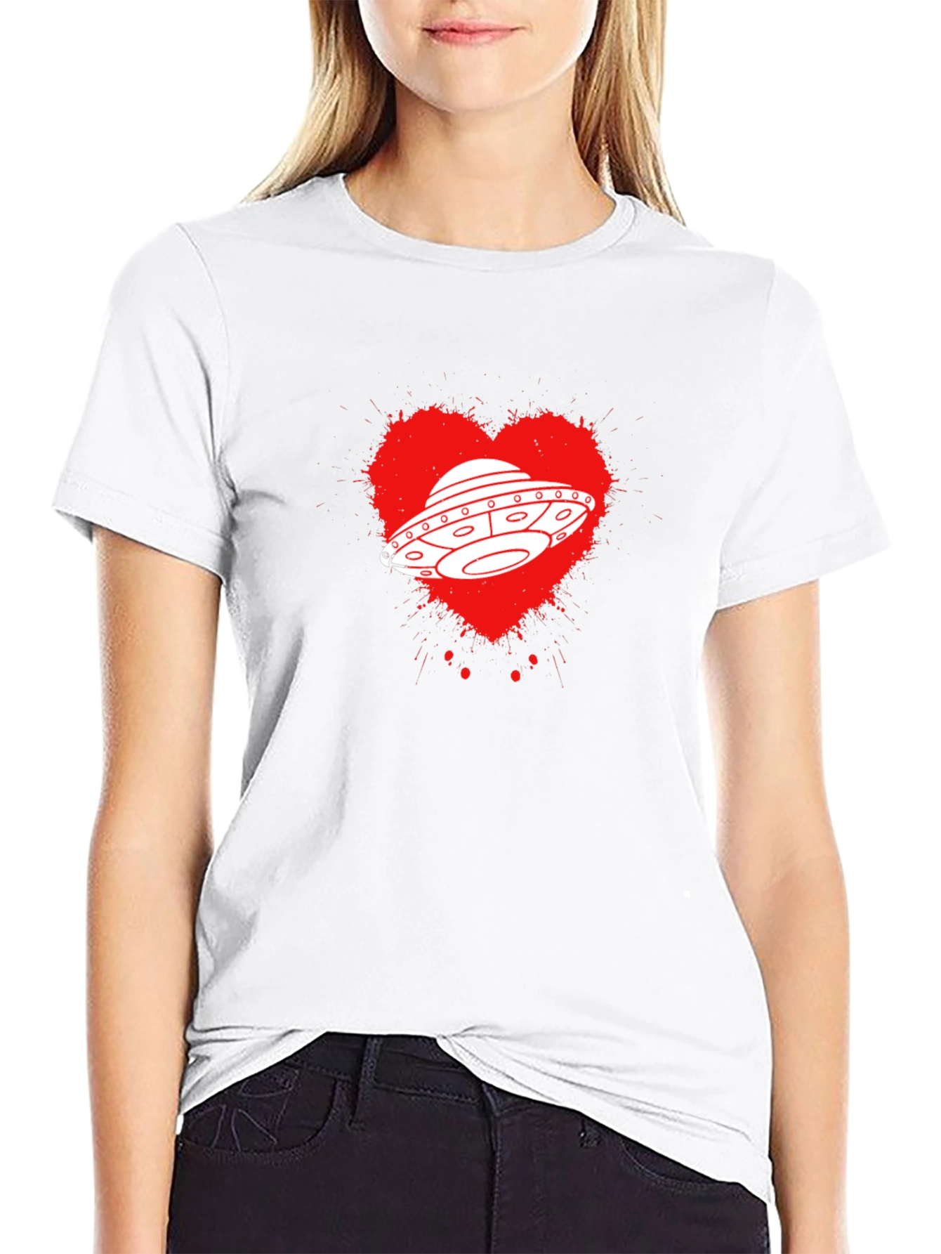 Black UFO Heart Graphic T-Shirt - Black view 9