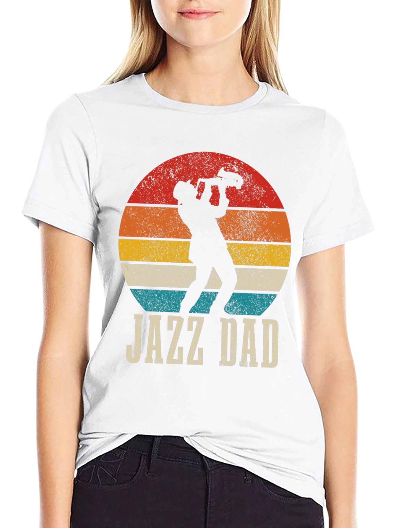 Black Jazz Dad Graphic Tee - Retro Sunset Design view 9