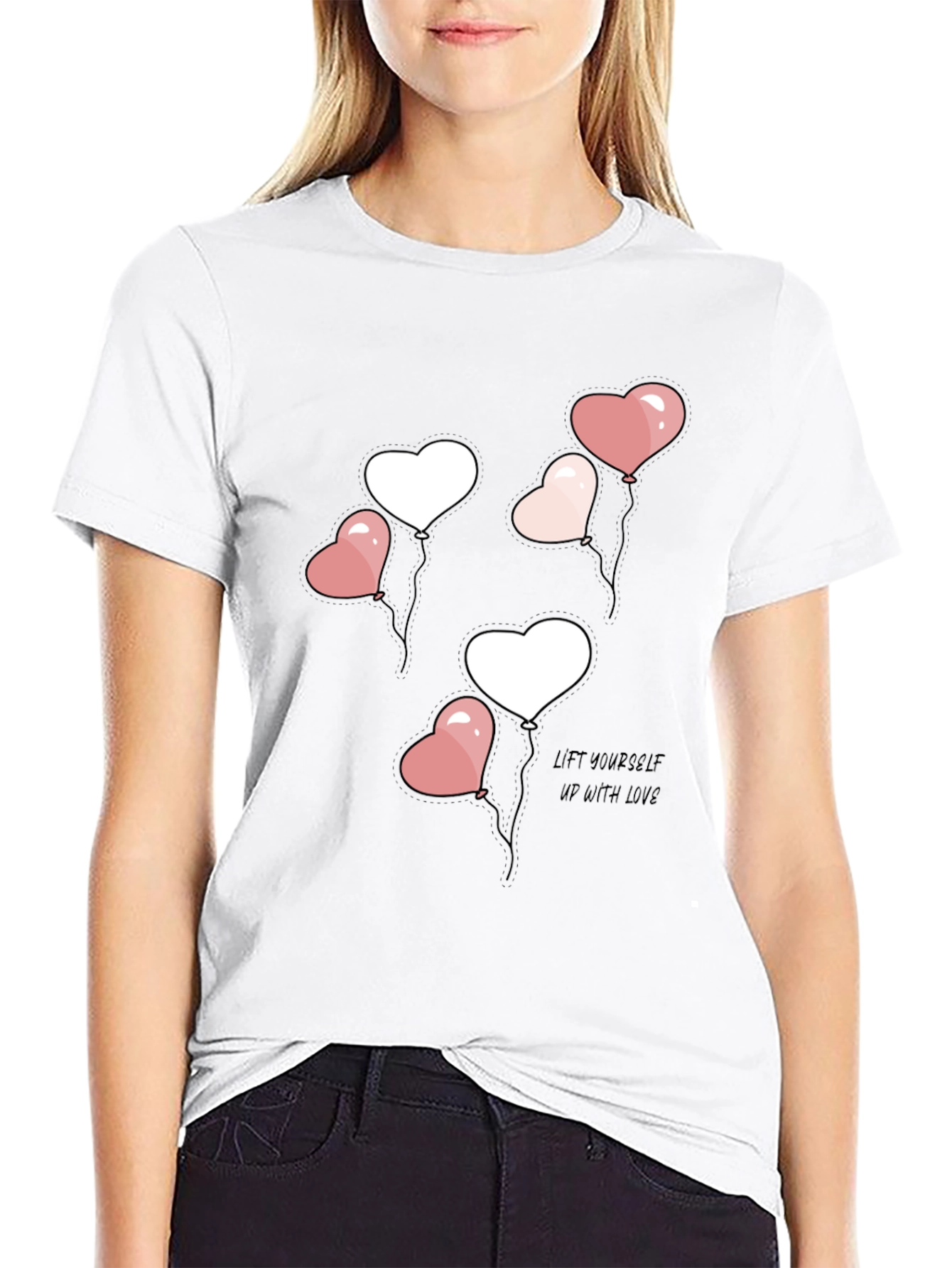 Black Heart Balloons Graphic Tee - Lift Yourself Up With Love view 9