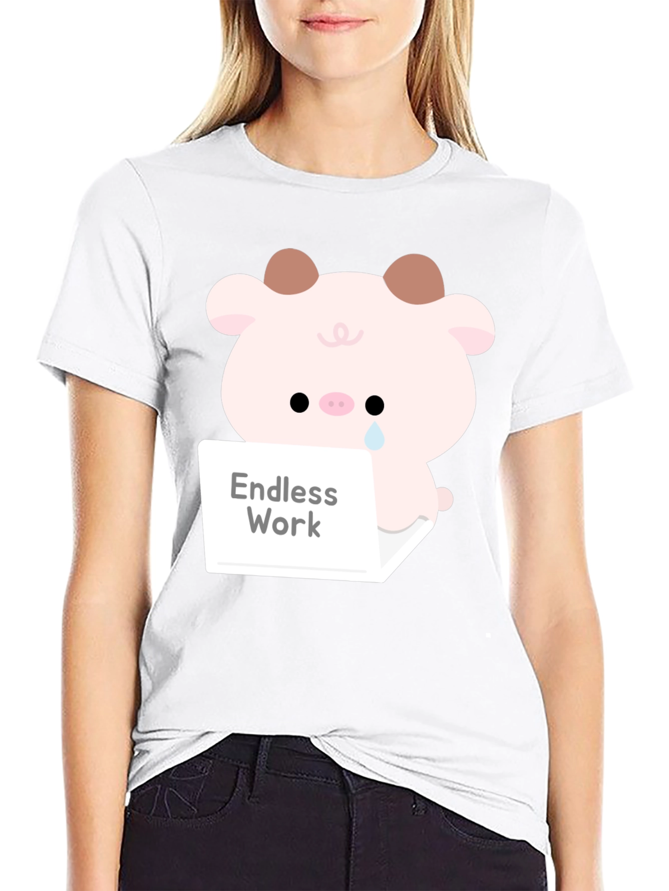 Black Endless Work Pig T-Shirt - Cute Graphic Tee view 9