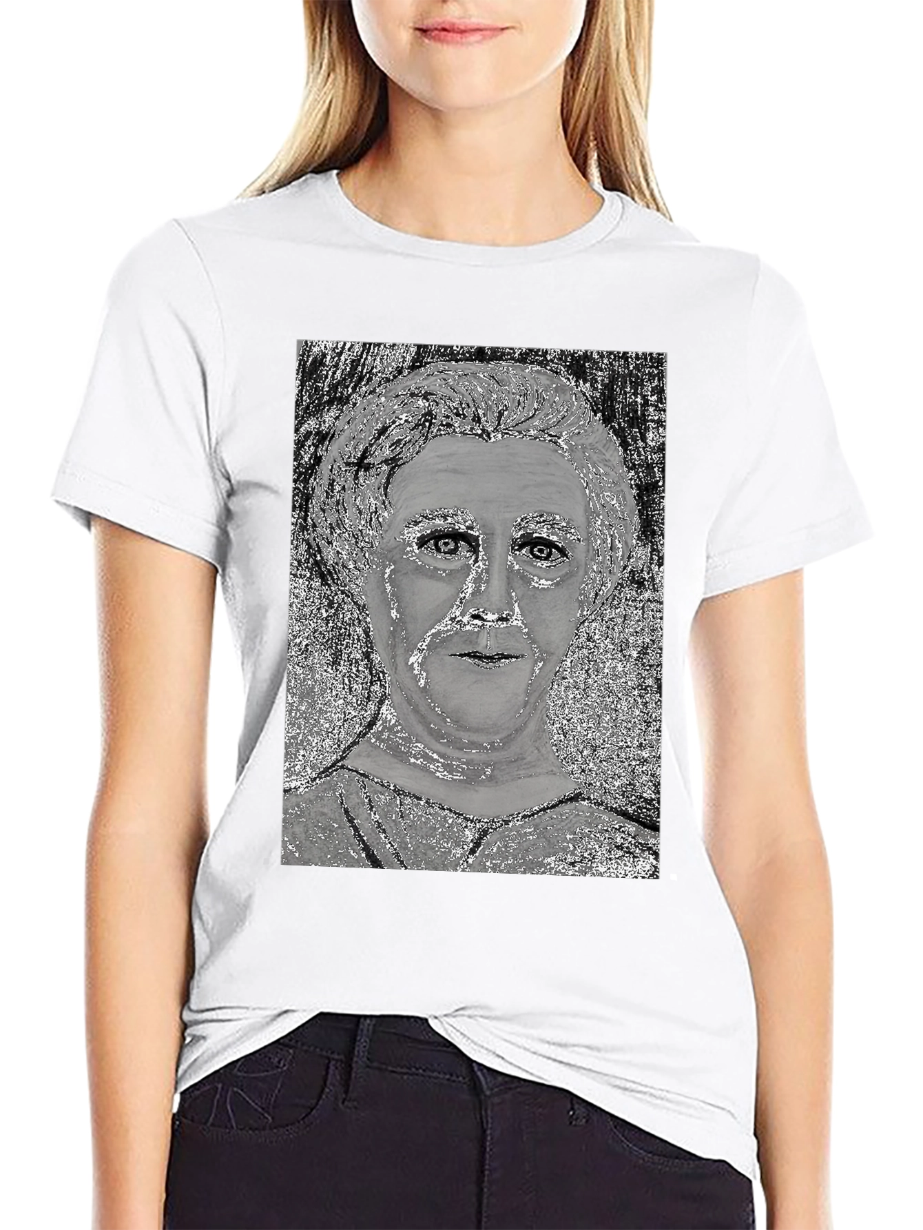 Black Unique Graphic Tee - Silver Portrait Design view 9