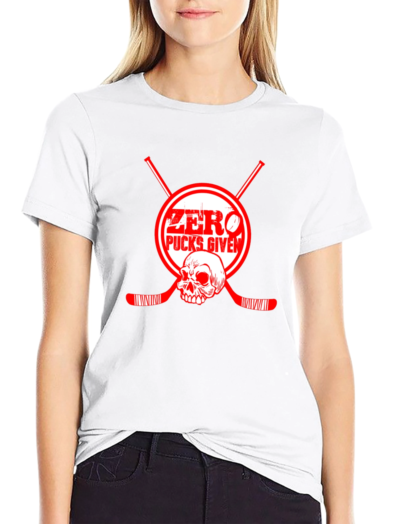 Black Zero Pucks Given Hockey Graphic T-Shirt view 9