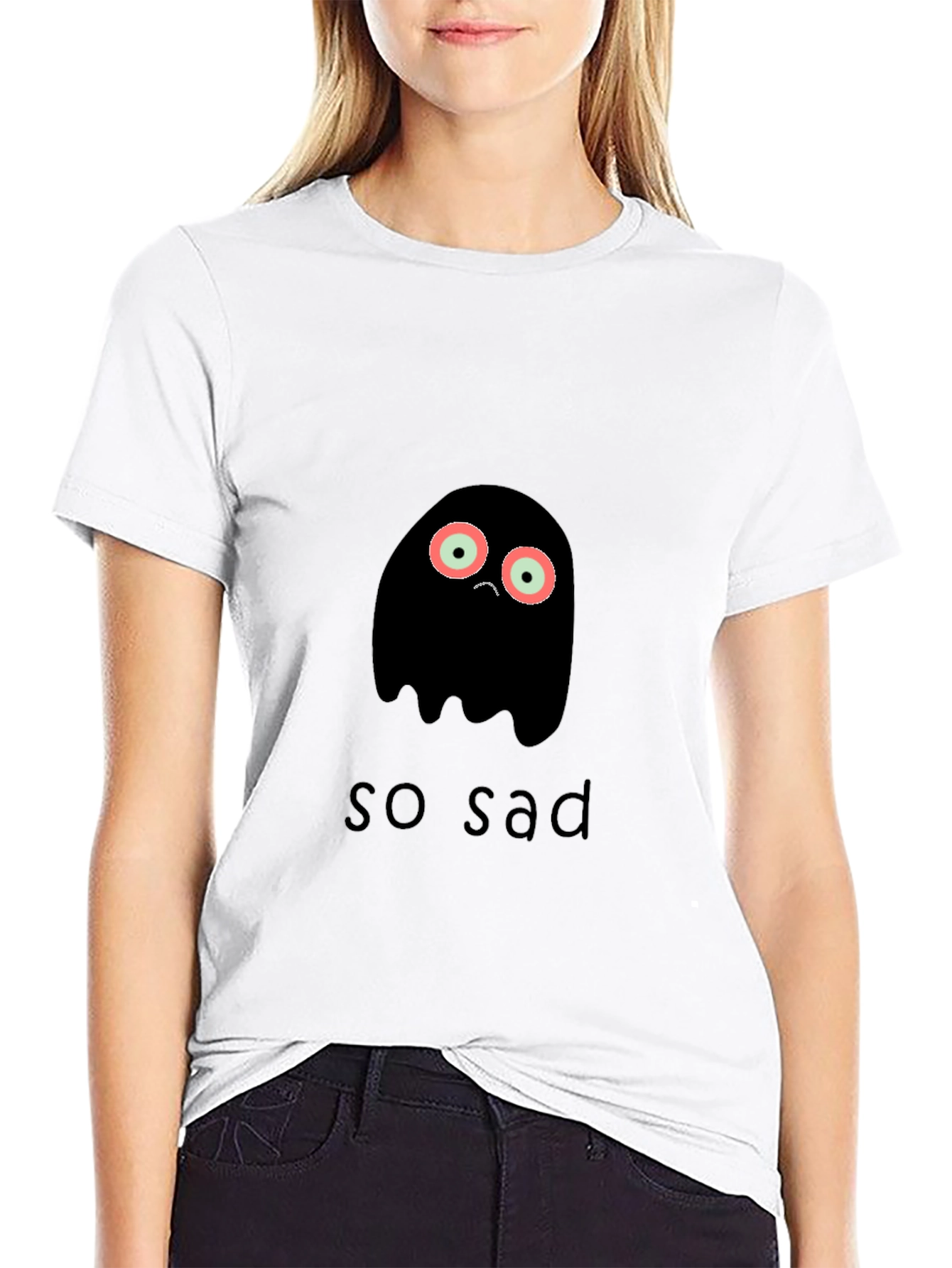 Black Sad Ghost Graphic Tee - Unisex Black T-Shirt view 9