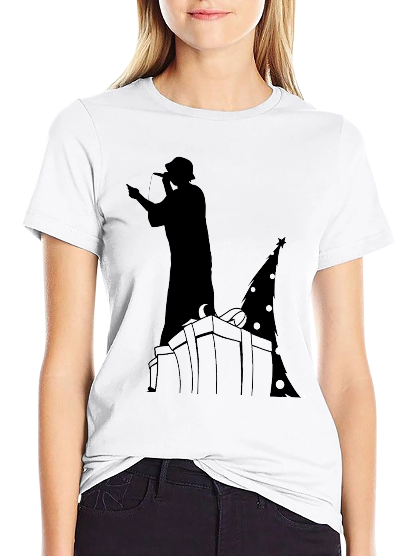 Black Rapper Christmas Tree Graphic Tee - Black view 9